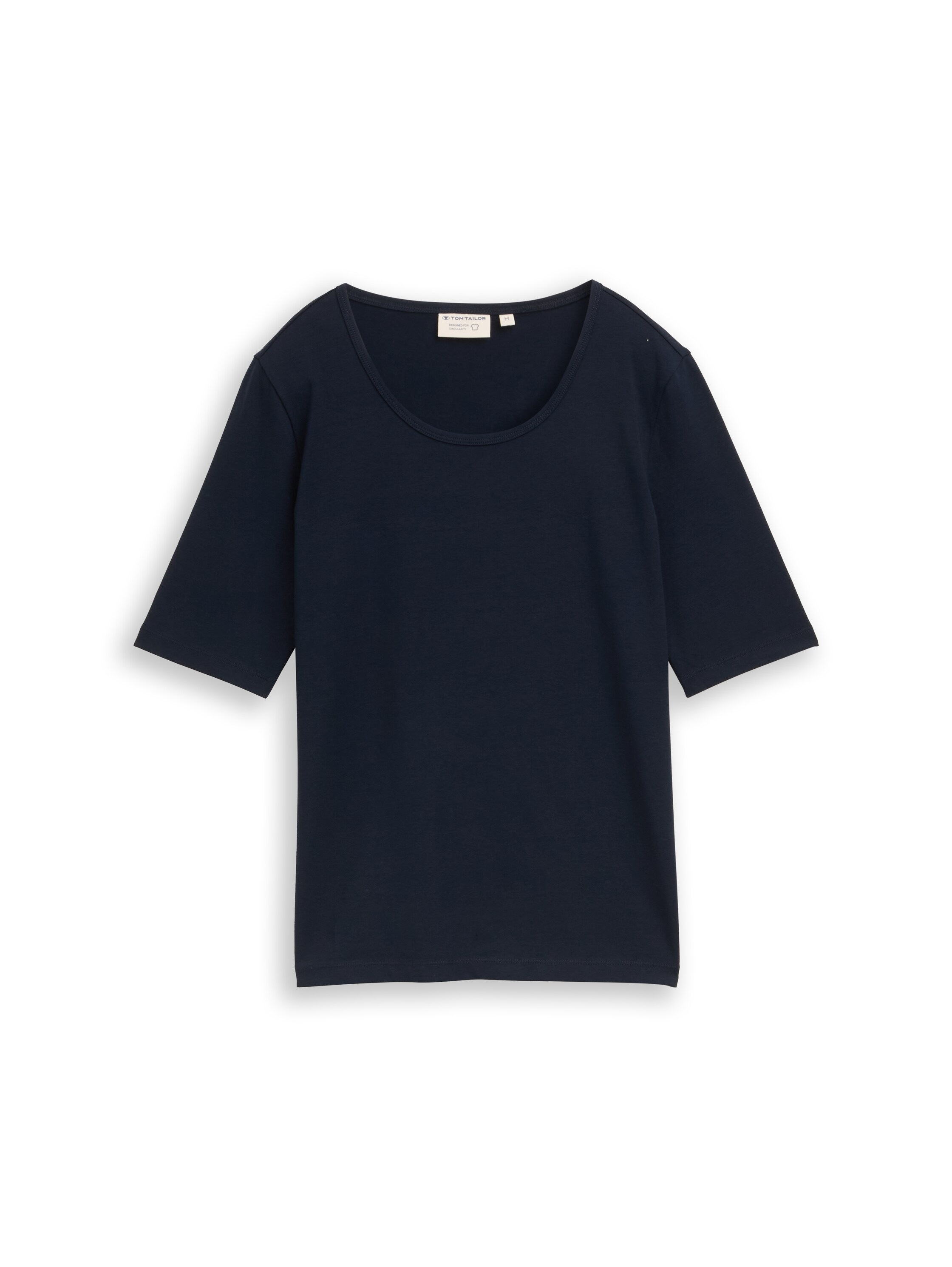 TOM TAILOR T-Shirt Sommershirt mit tiefem Rundhalsausschnitt, unifarben