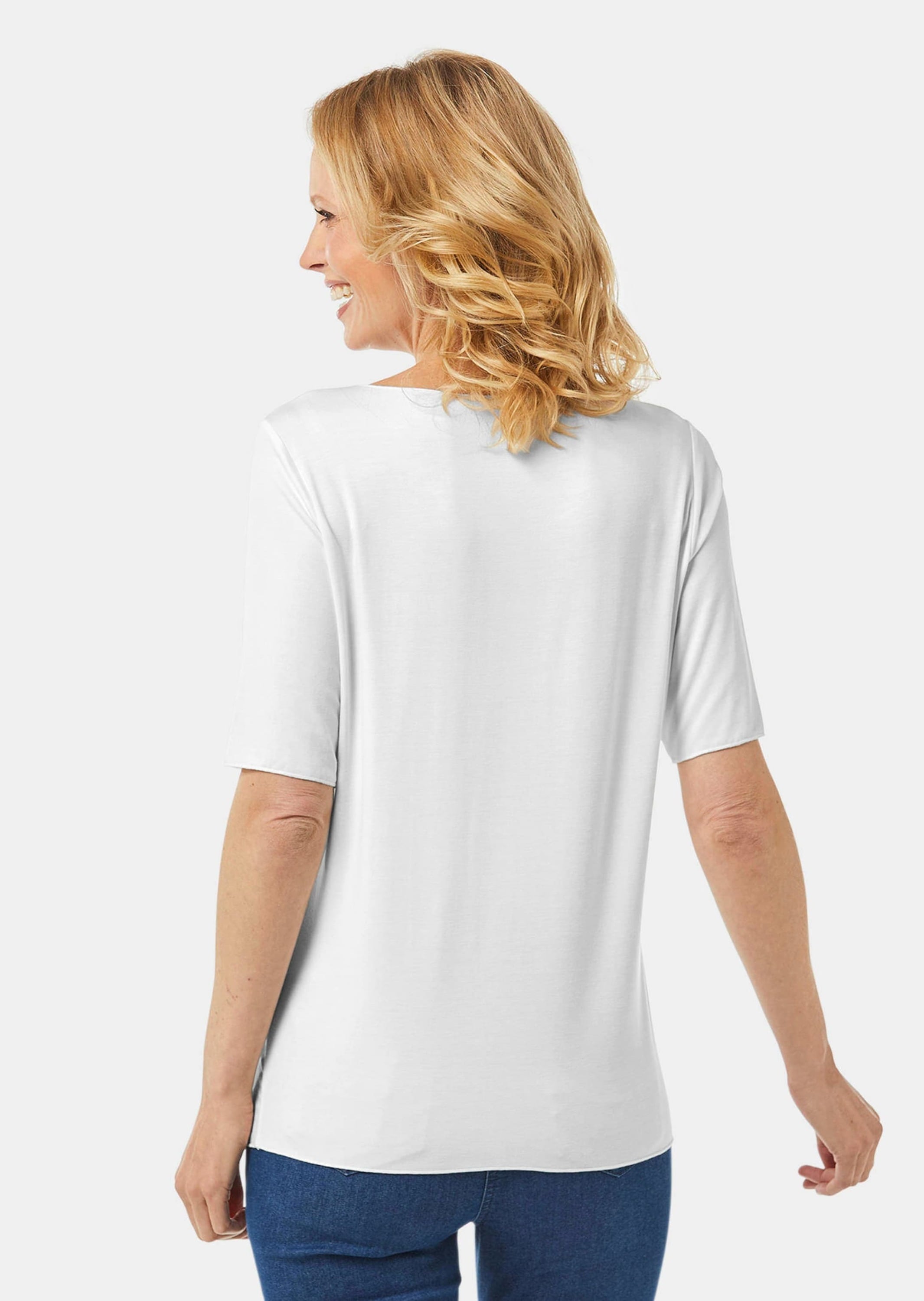 GOLDNER Langarm-Poloshirt »Rundhalsshirt Kombistarkes Halbarmshirt mit tonaler Zierkante«