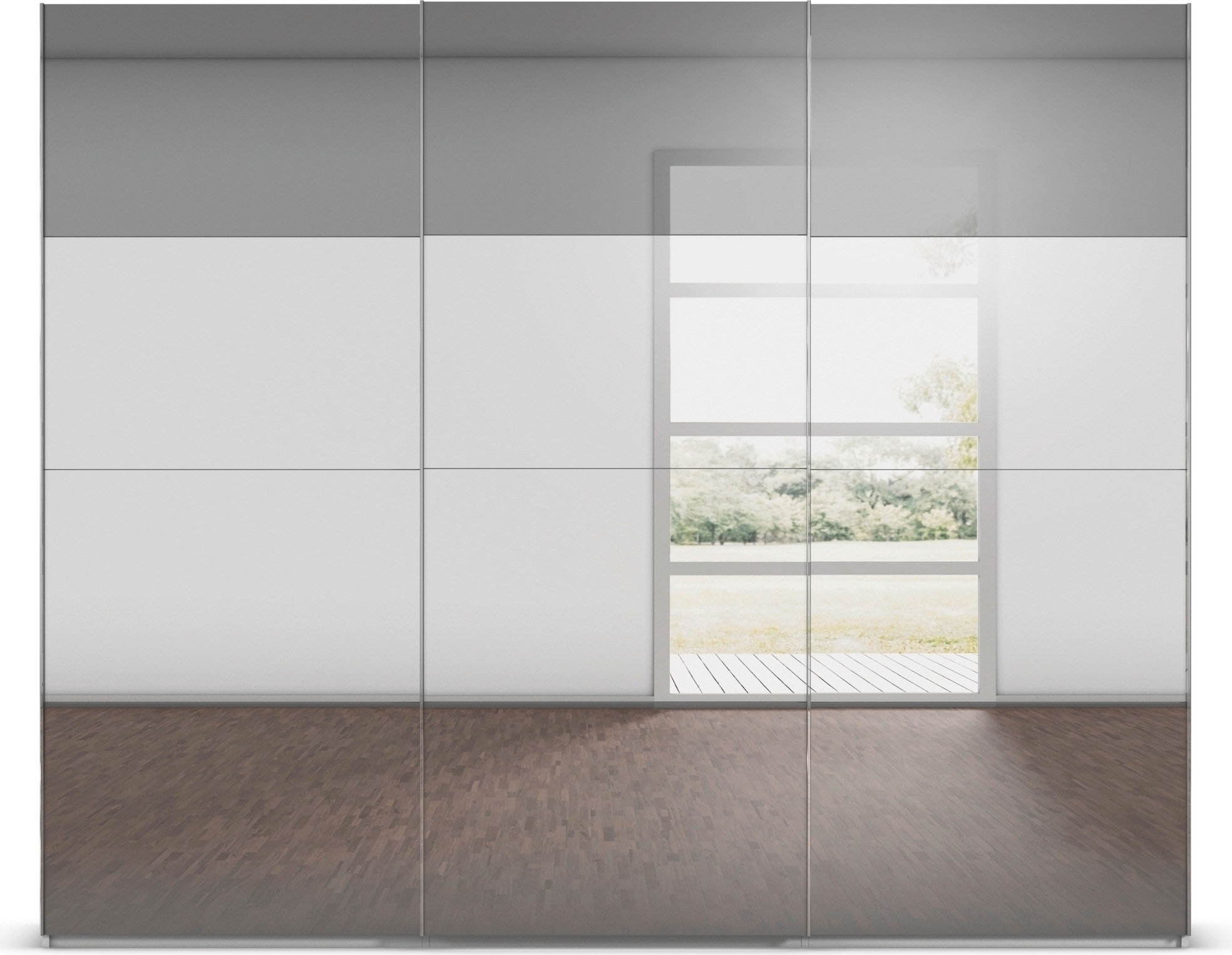rauch Schwebetürenschrank »Kleiderschrank Schrank Garderobe Schlafzimmerschrank SCALE-FYRA«, edle Türen viergeteilt Front Spiegel-Mix viele Farben MADE IN GERMANY