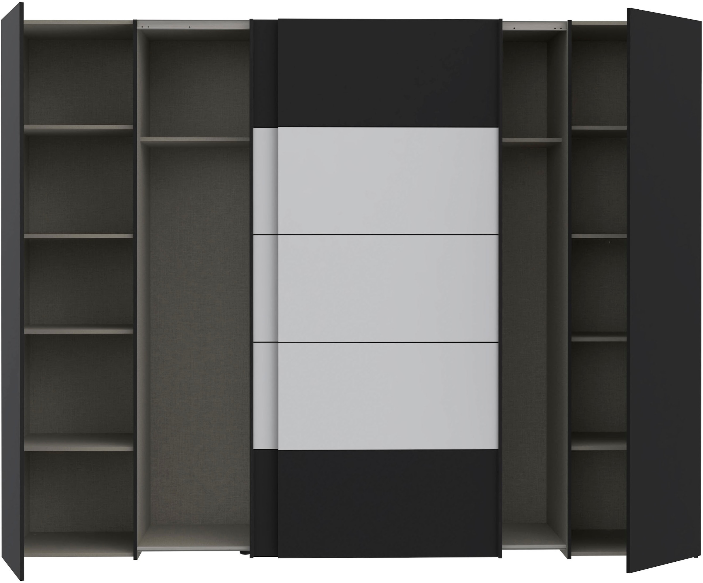 FORTE Dreh-/Schwebetürenschrank »Narago, TOPSELLER, Made in Europe, zeitloses Design«, (B/H/T ca. 270x210X61cm, Farbe Weiß auch mit Spiegeln erhältlich), viele Einlegeböden teilweise variabel einsetzbar, maximaler Stauraum