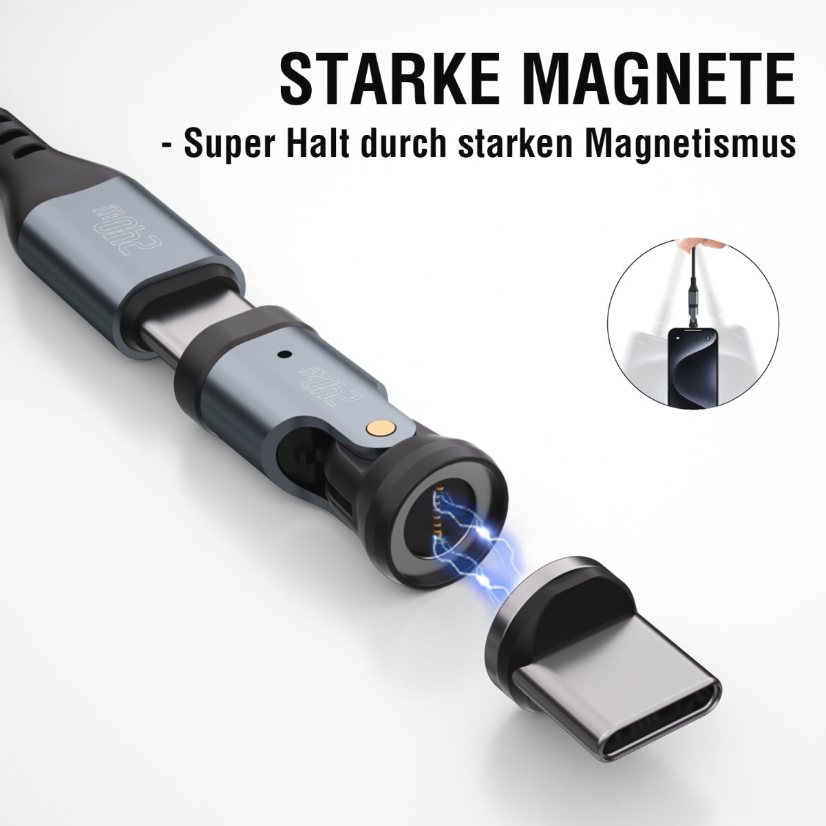 4smarts USB-Kabel »USB-C 540° Magnetkabel-Set GravityCord 240W«, USB Typ C, 180 cm