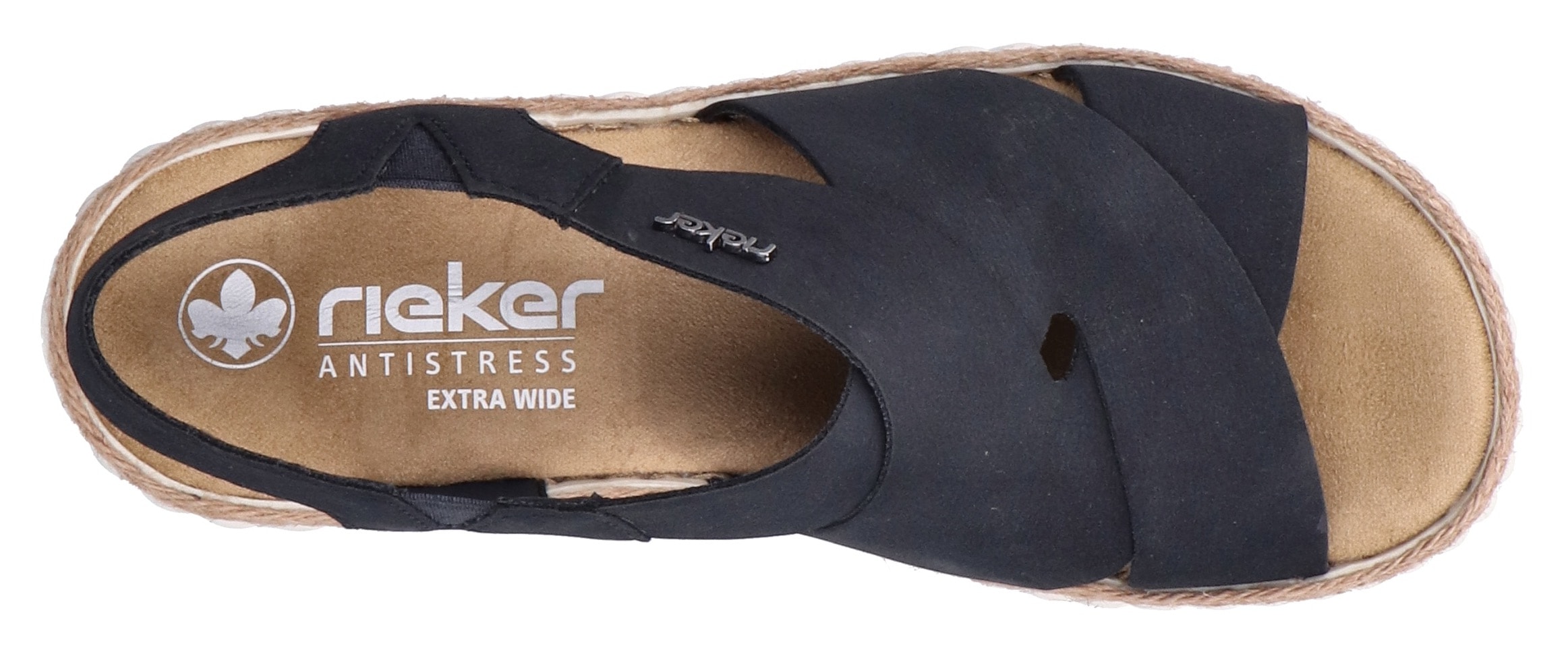 Rieker Plateausandale, Sommerschuh, Urlaubschuh Schlupfschuh mit kleinen Stretcheinsätzen