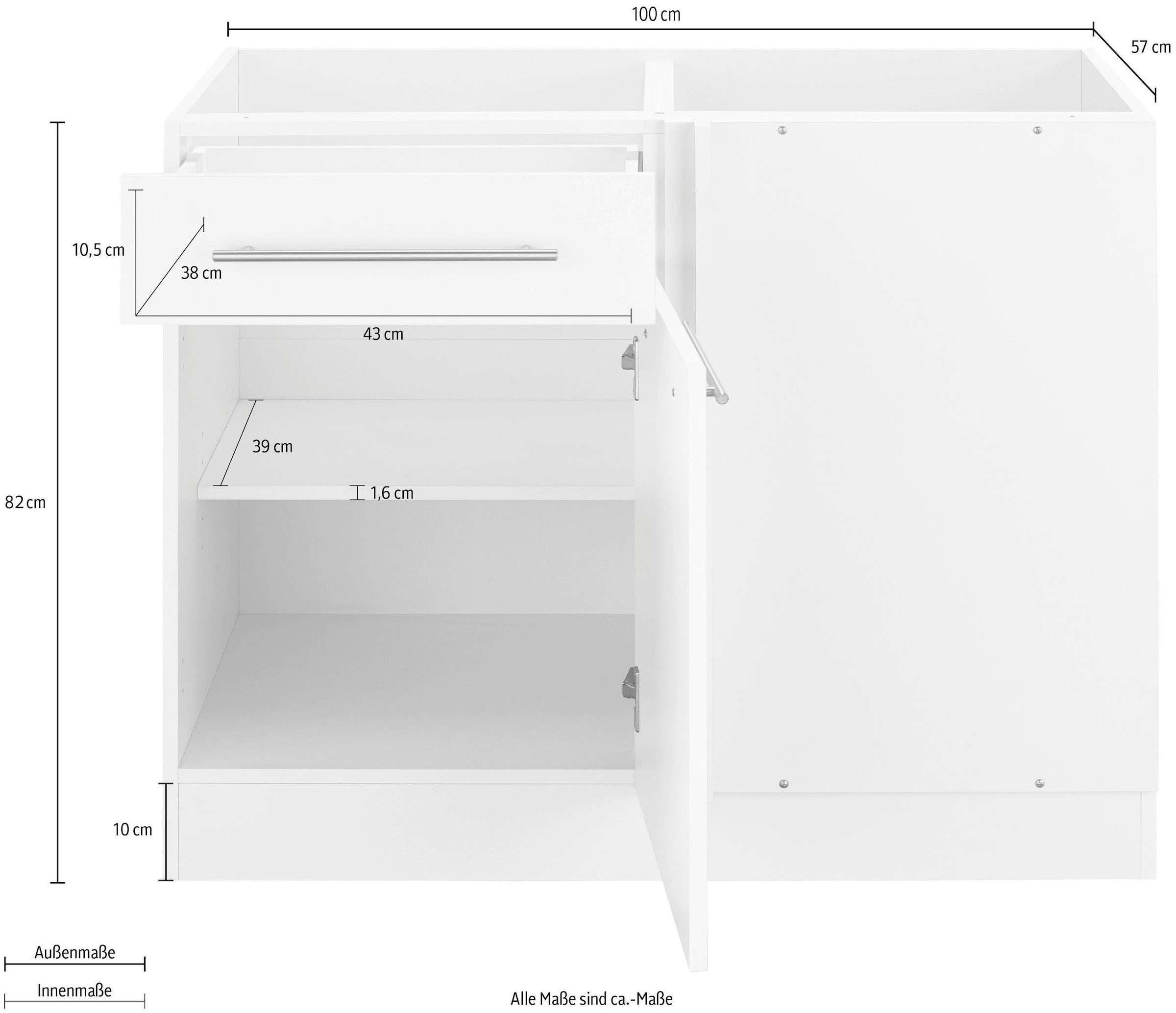 wiho Küchen Eckunterschrank »Unna«, cm, breit, auf 100 Arbeitsplatte Planungsmaß Rechnung ohne 110 bestellen cm