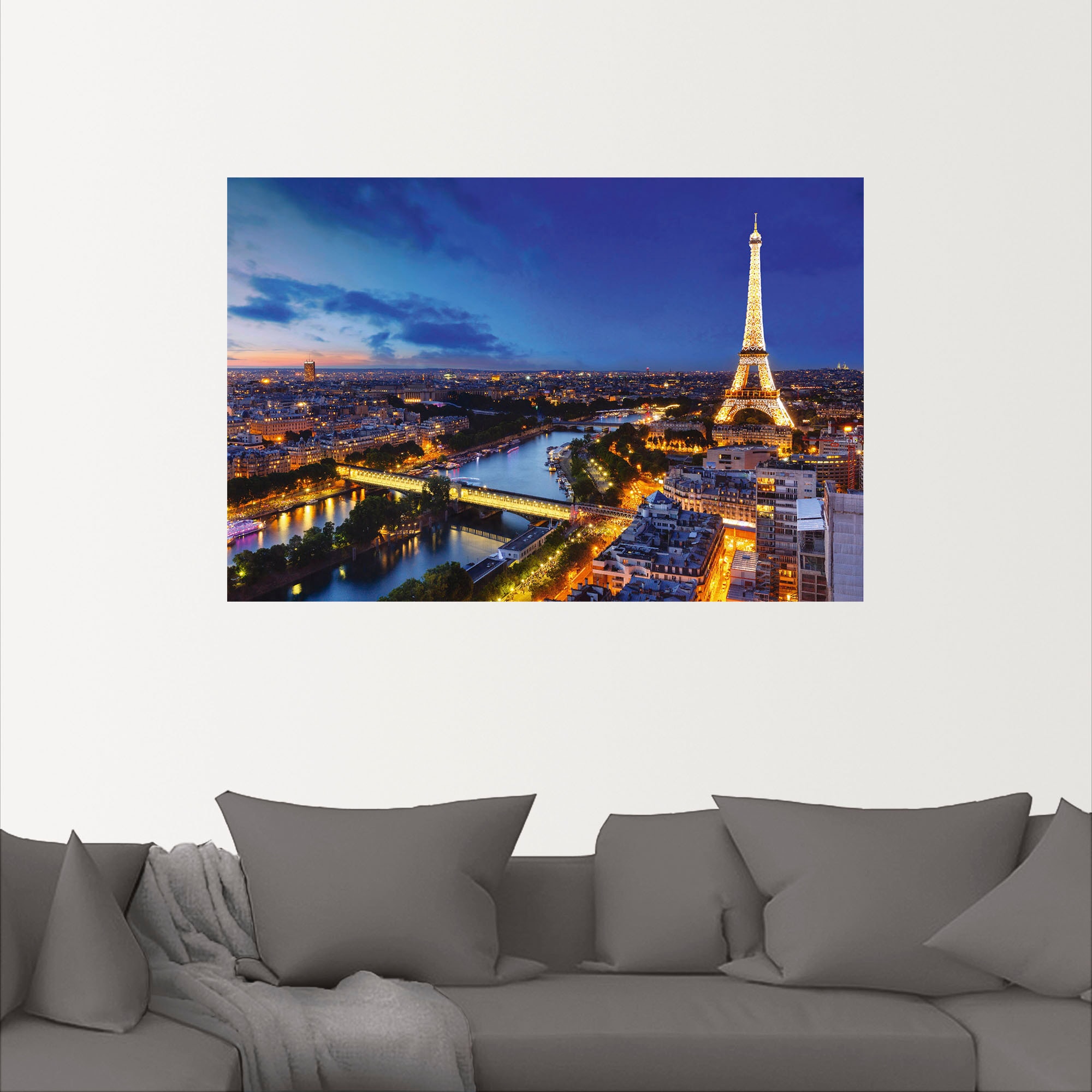 Artland Wandbild »Eiffelturm und Seine am Abend, Paris«, Paris, (1 St.), als Alubild, Outdoorbild, Leinwandbild, Poster, Wandaufkleber