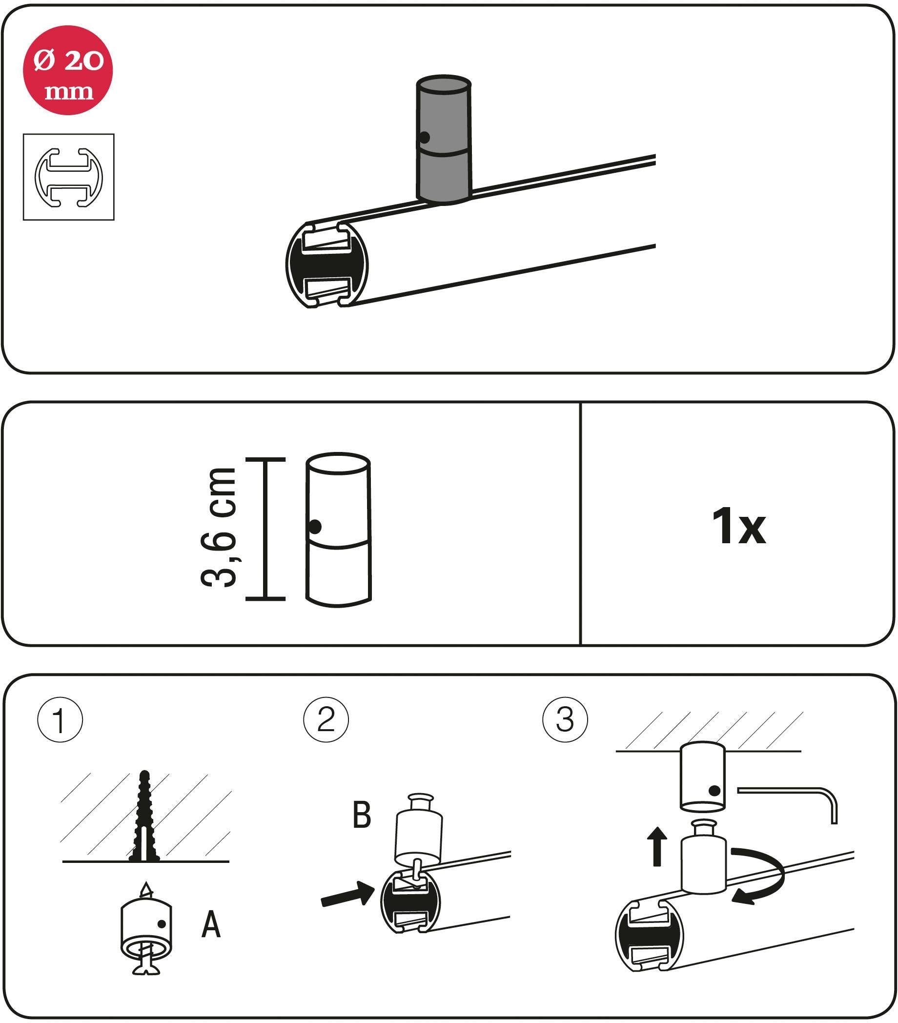 Serie Ø St.), »Deckenträger Chicago GARDINIA Einzelprogramm Gardinenstangenhalter (1 mm kurz«, 20