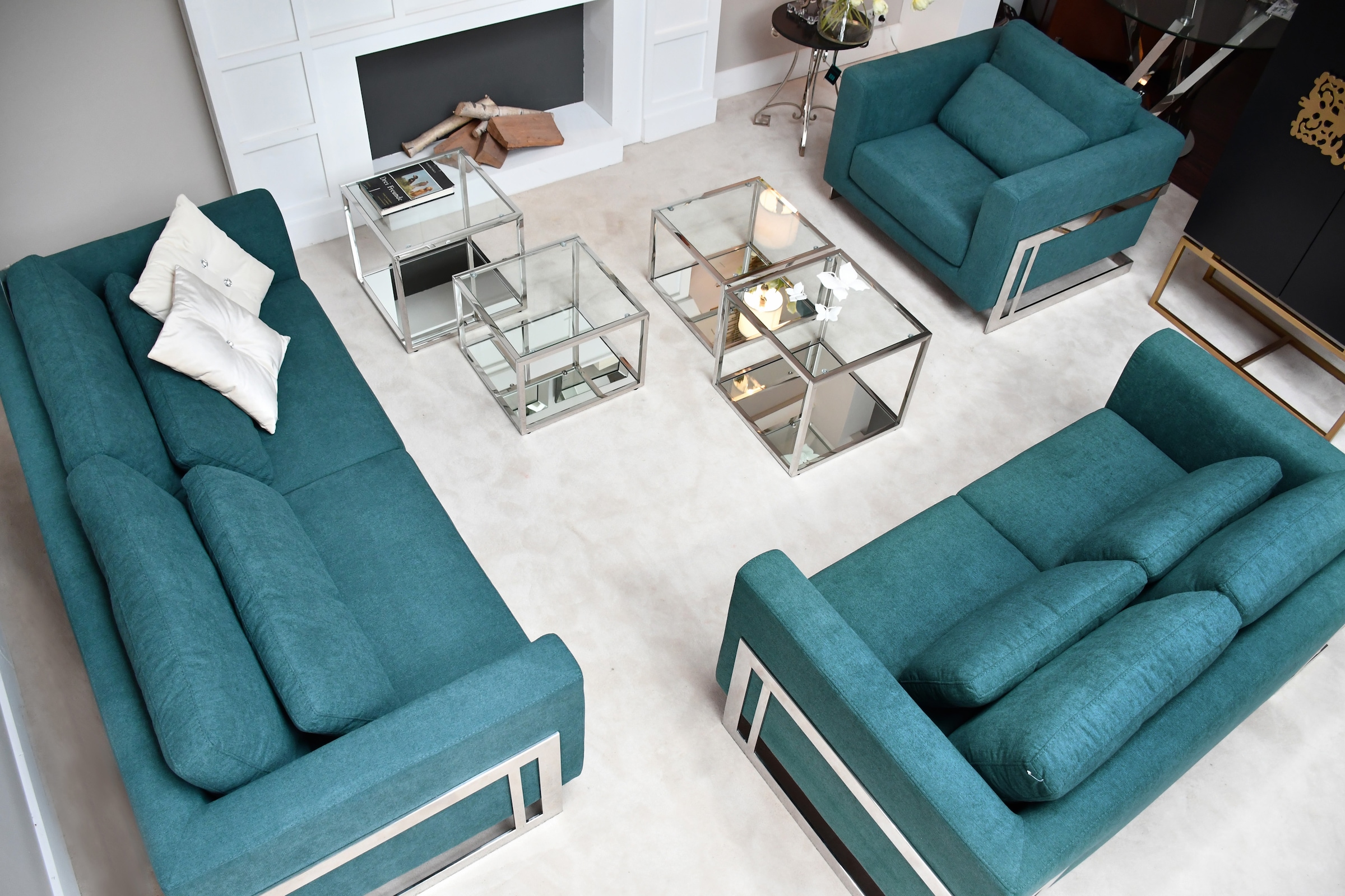 Leonique 2-Sitzer »New York«, Petrolblaues 2-Sitzer Sofa, Edelstahlgestell, 175x84x96, Sitzhöhe 44cm