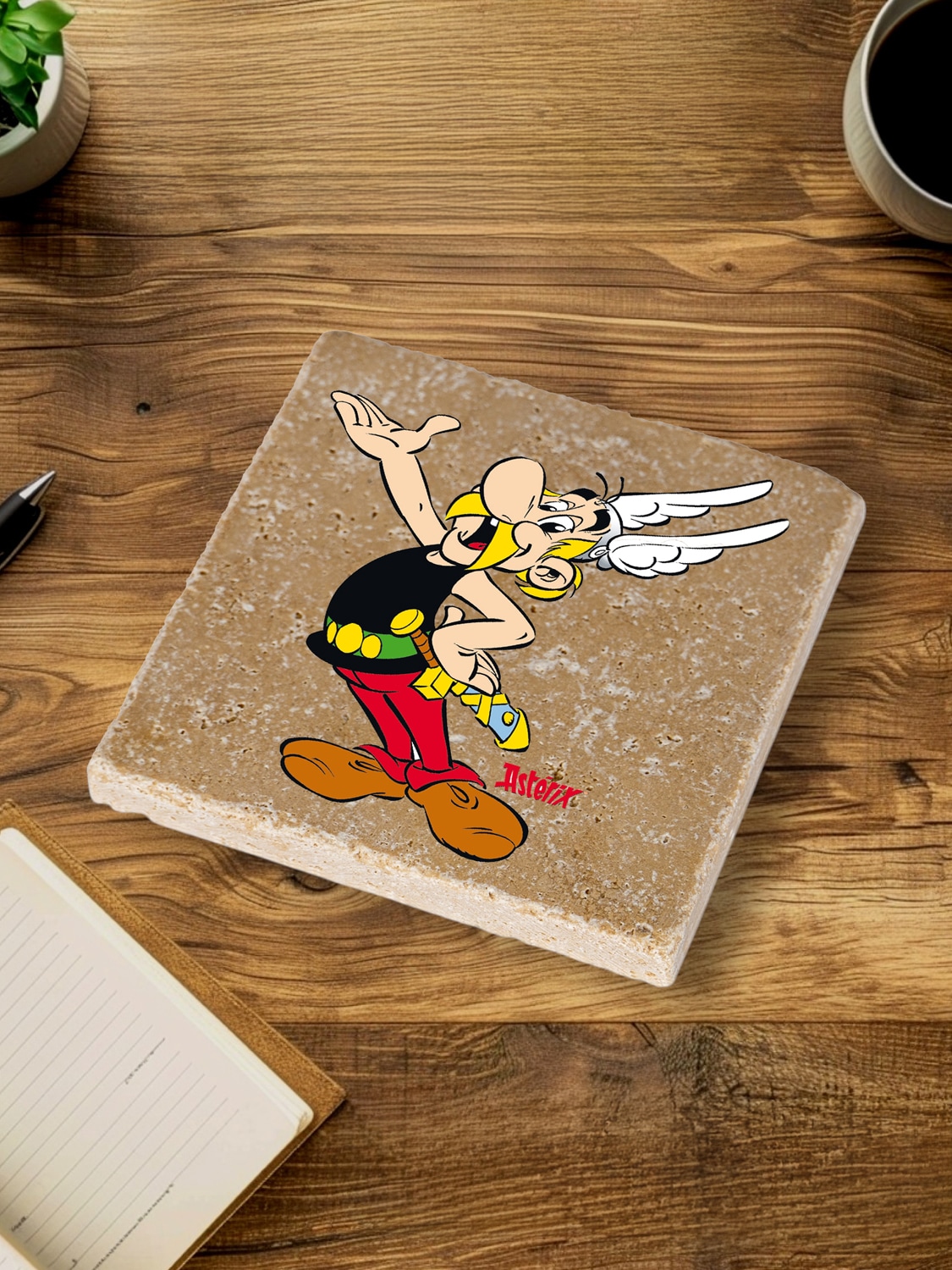 LuckyLinde Getränkeuntersetzer »Asterix Motiv Fliesen Steine«, (Set, 4 tlg.), Asterix Set Topfuntersetzer Naturstein Untersetzer 10x10x1cm