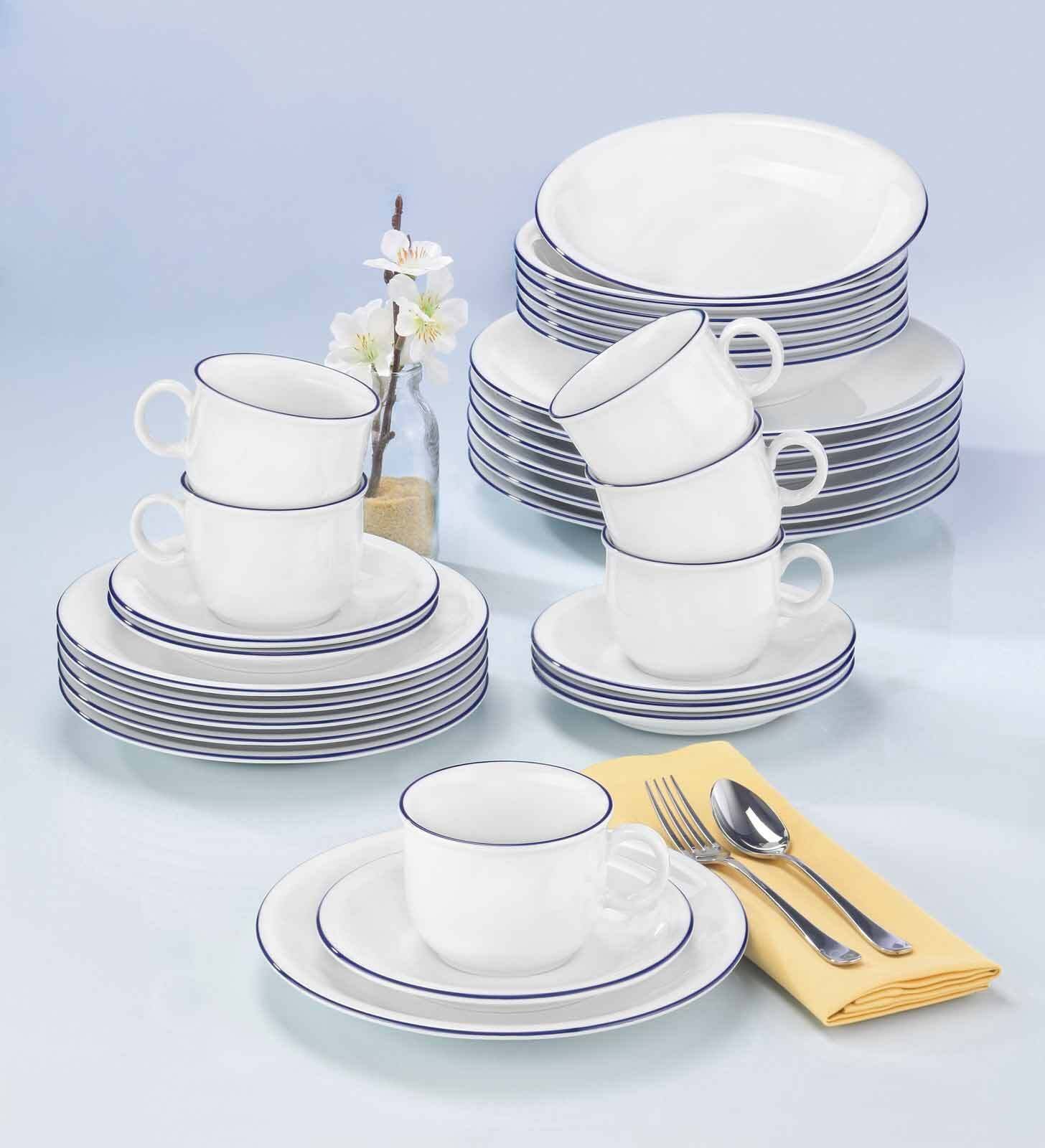 Seltmann Weiden Geschirr-Set »Kaffeeservice Compact Blaurand 20er Set weiß-blau« Spülmaschinengeeignet, Mikrowellengeeignet, Ofenfest, Salamandergeeignet, Kühlschrankgeeignet, Gefrierschrankgeeignet