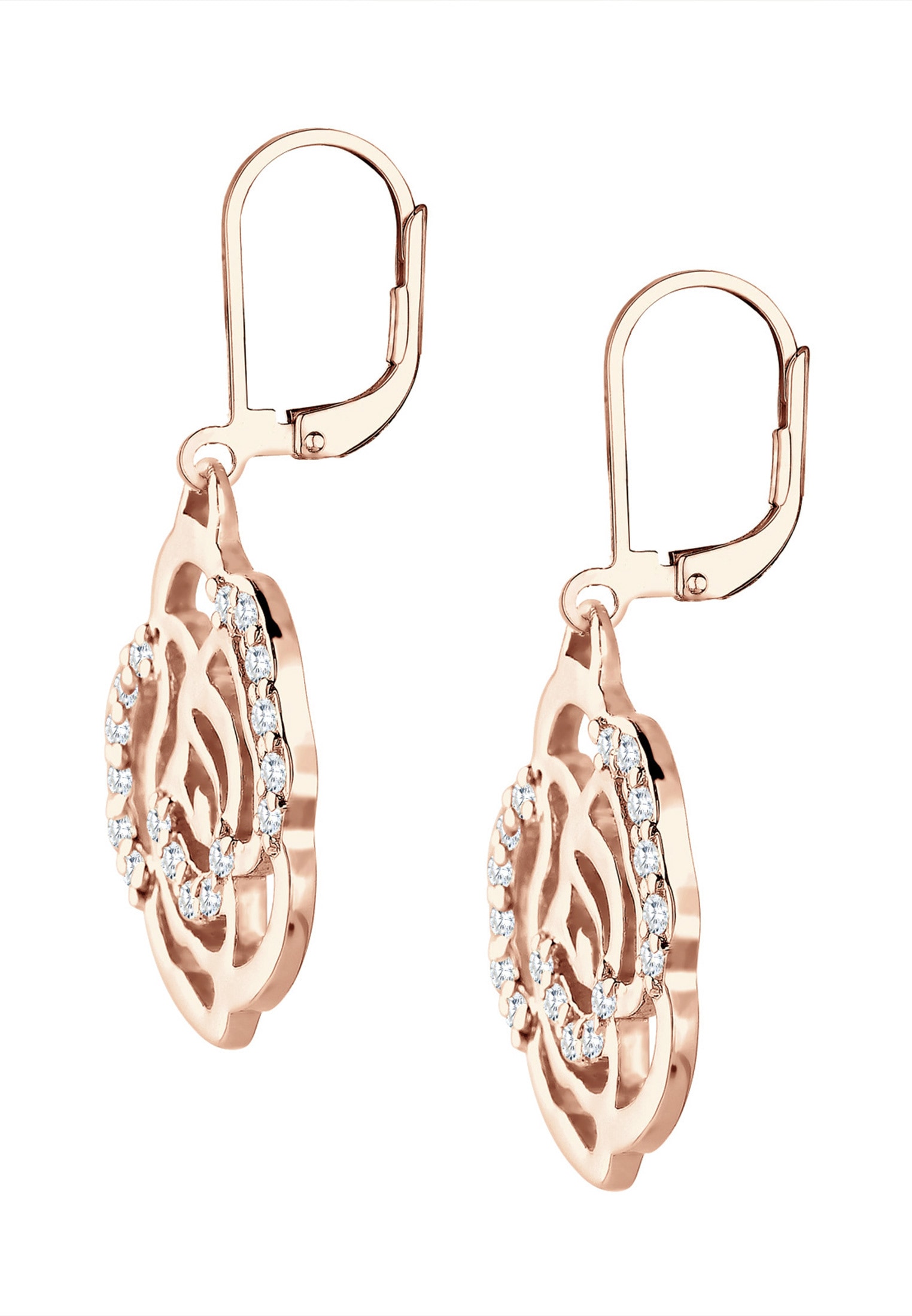 Elli Paar Ohrhänger »Ohrringe Ohrhänger Blume mit Zirkonia Weiß 925 Sterling Silber Rosegold«