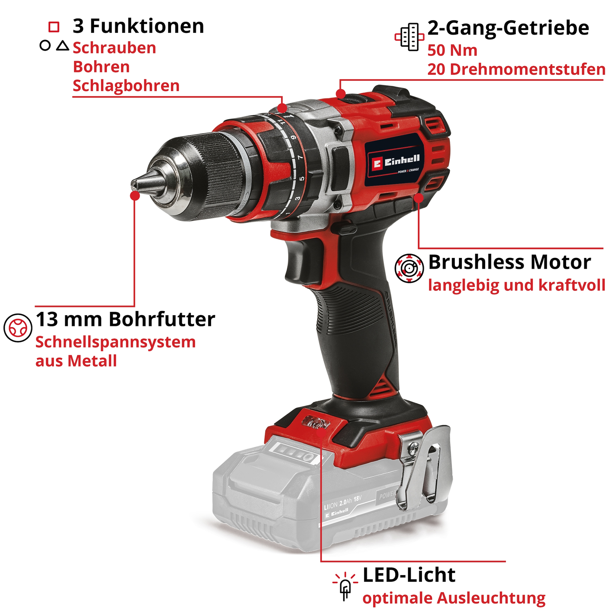 Einhell Akku-Schlagbohrschrauber »TP-CD 18/50 Li-i BL-Solo«, (1 tlg.)