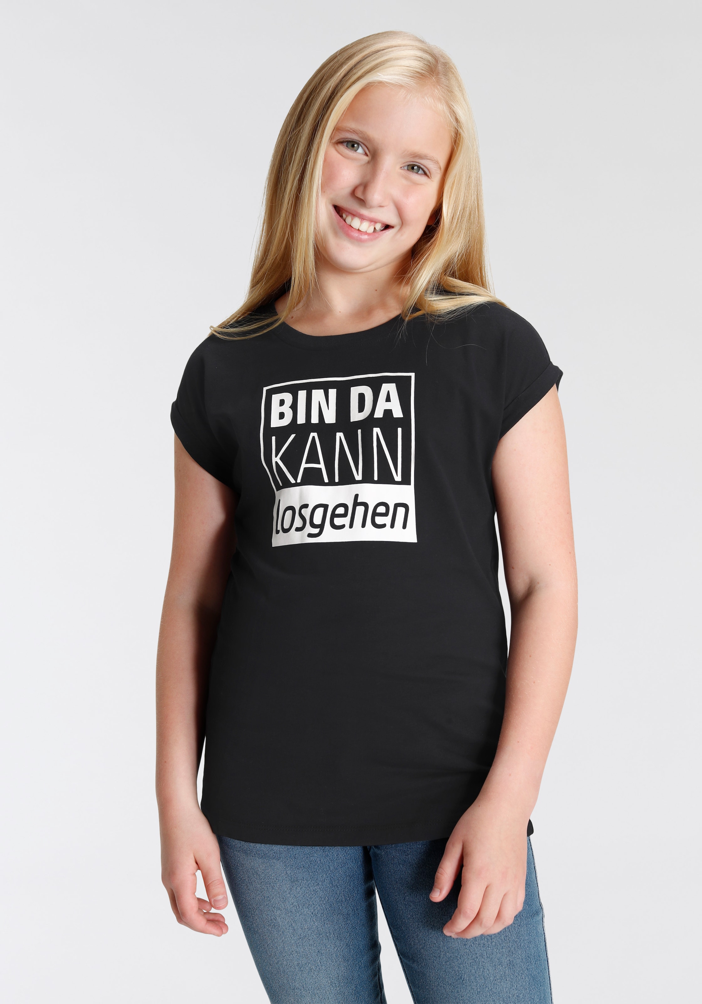KIDSWORLD T-Shirt »Bin da kann in Form ♕ bei weiter legerer losgehen«