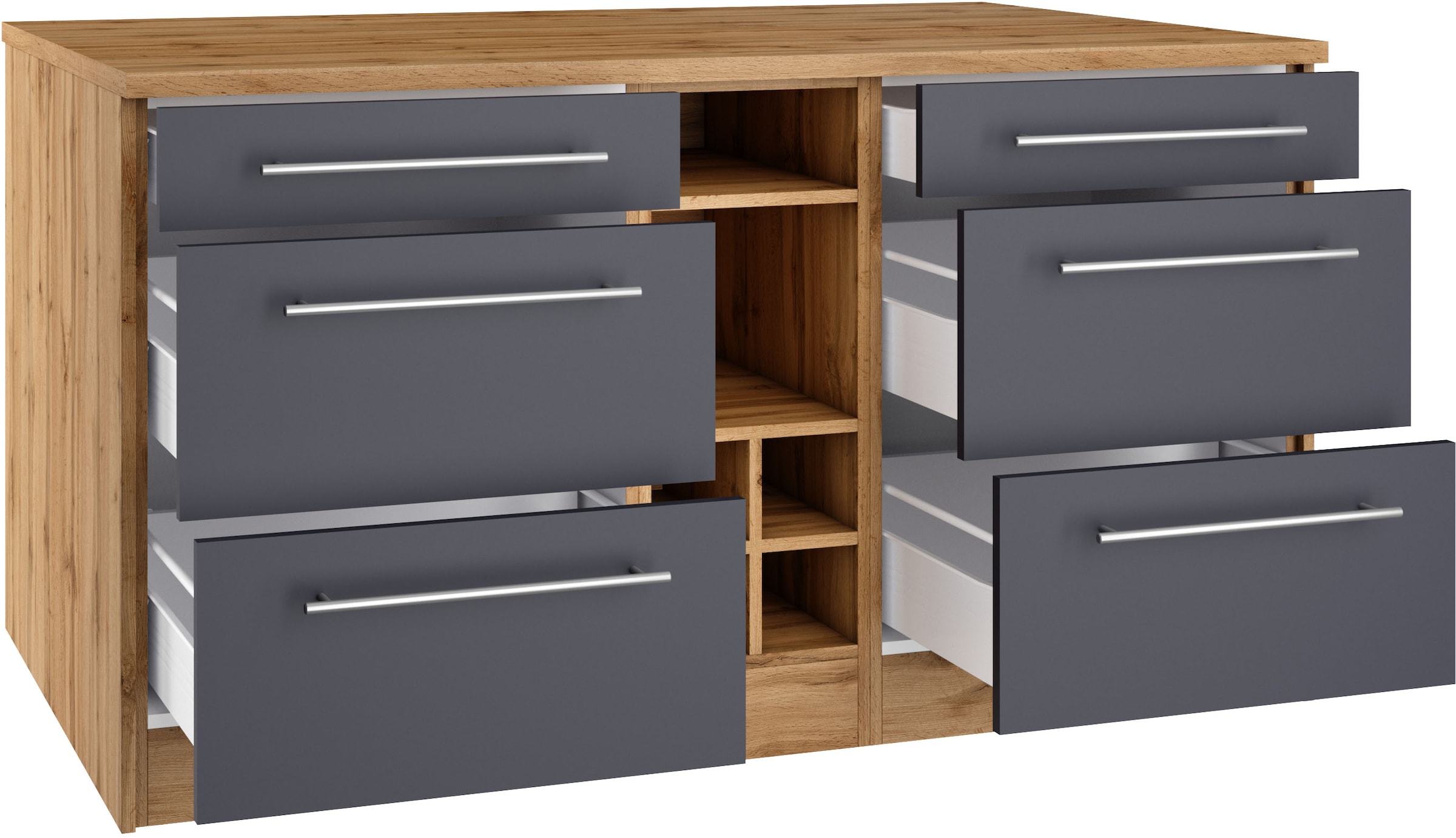 KOCHSTATION Kücheninsel »KS-Wien« Breite 153 cm, MDF-Fronten, Flaschenregal