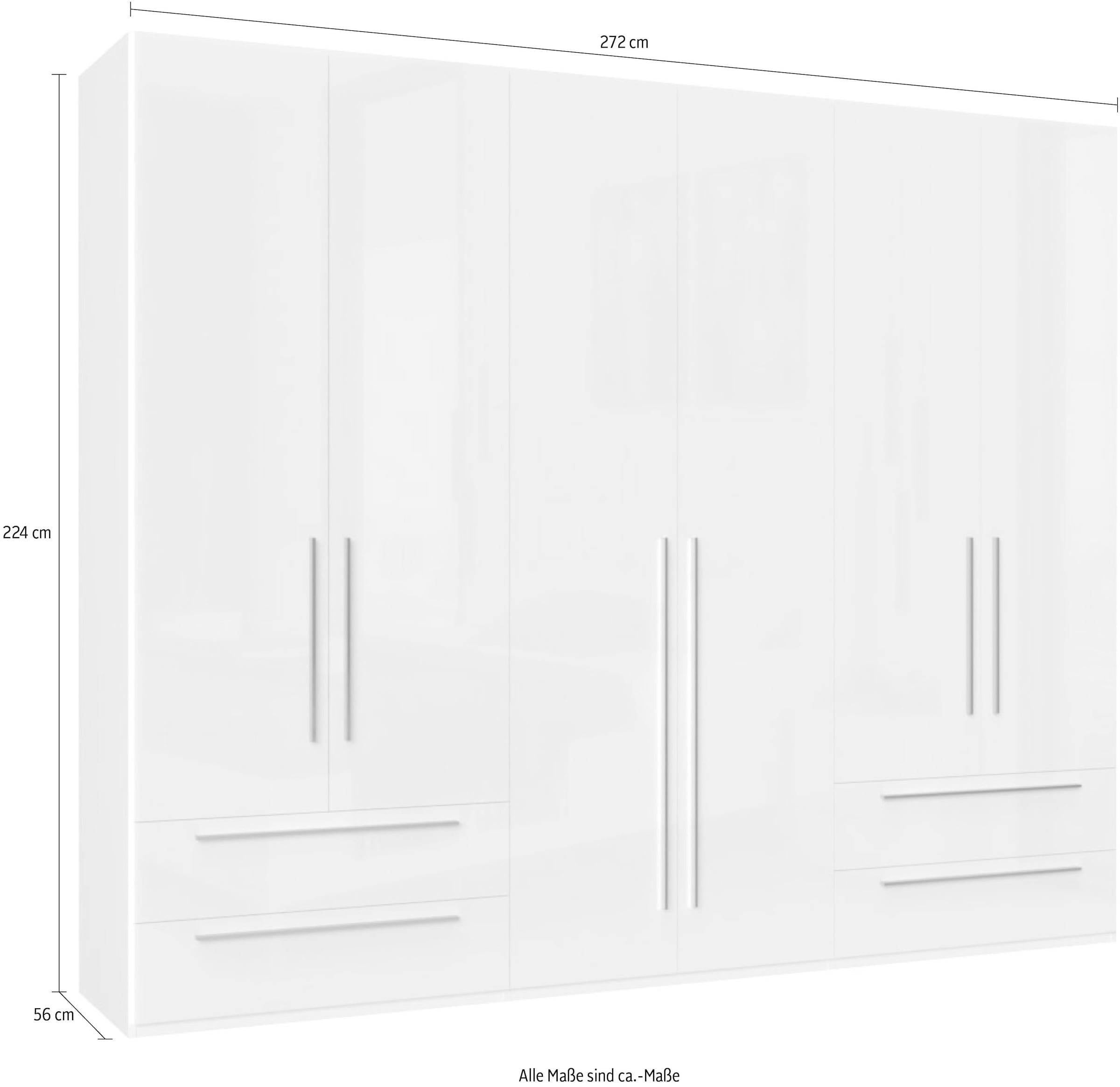 Places of Style Kleiderschrank »Piano, UV lackiert, hochglänzend in beige oder weiß, FSC-zertifiziert«, (mit 4 Schubladen), 272 oder 317cm breit, Höhe 224cm, mit Soft-Close Funktion