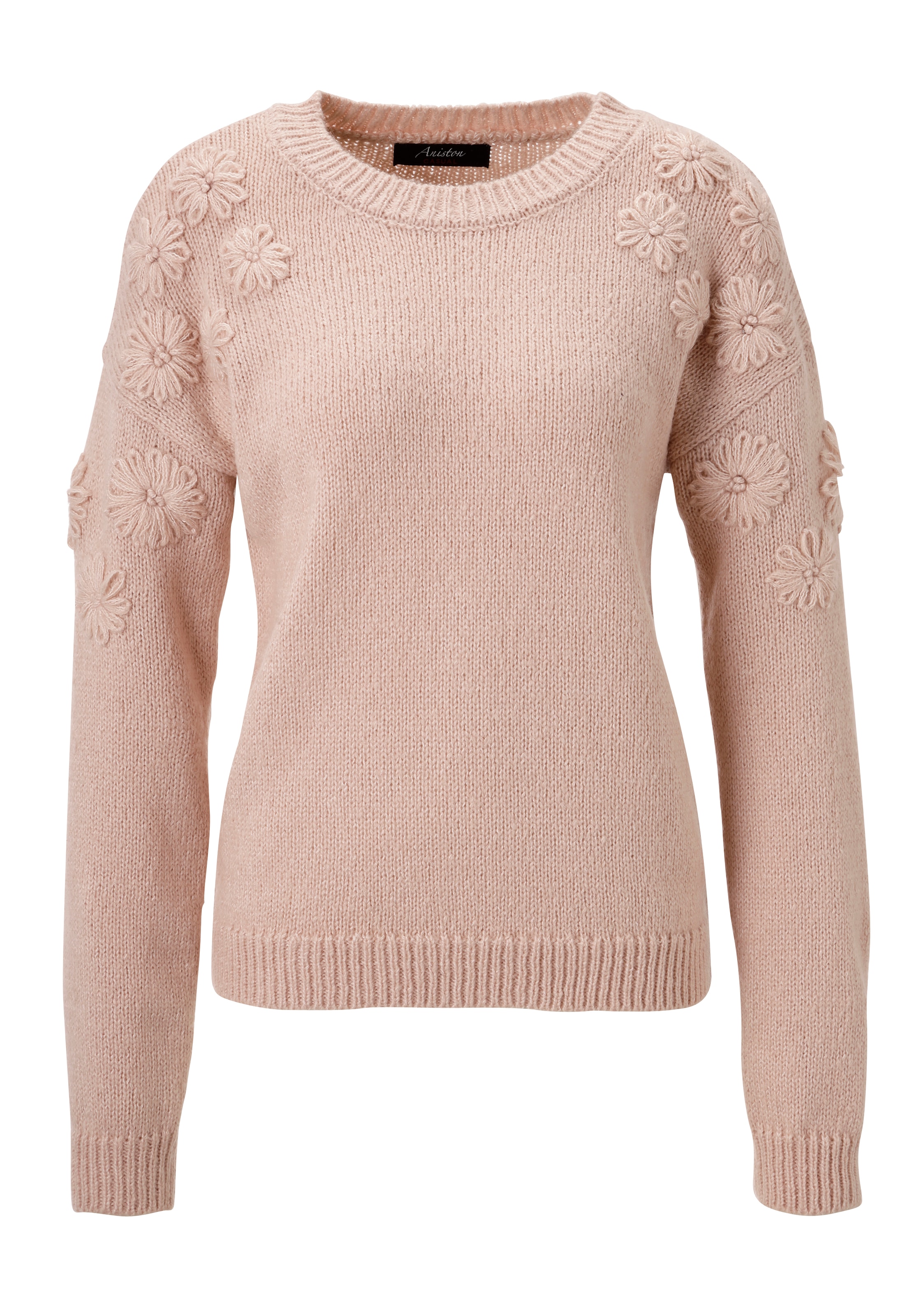 Aniston CASUAL Strickpullover mit aufgestrickten Blüten verziert
