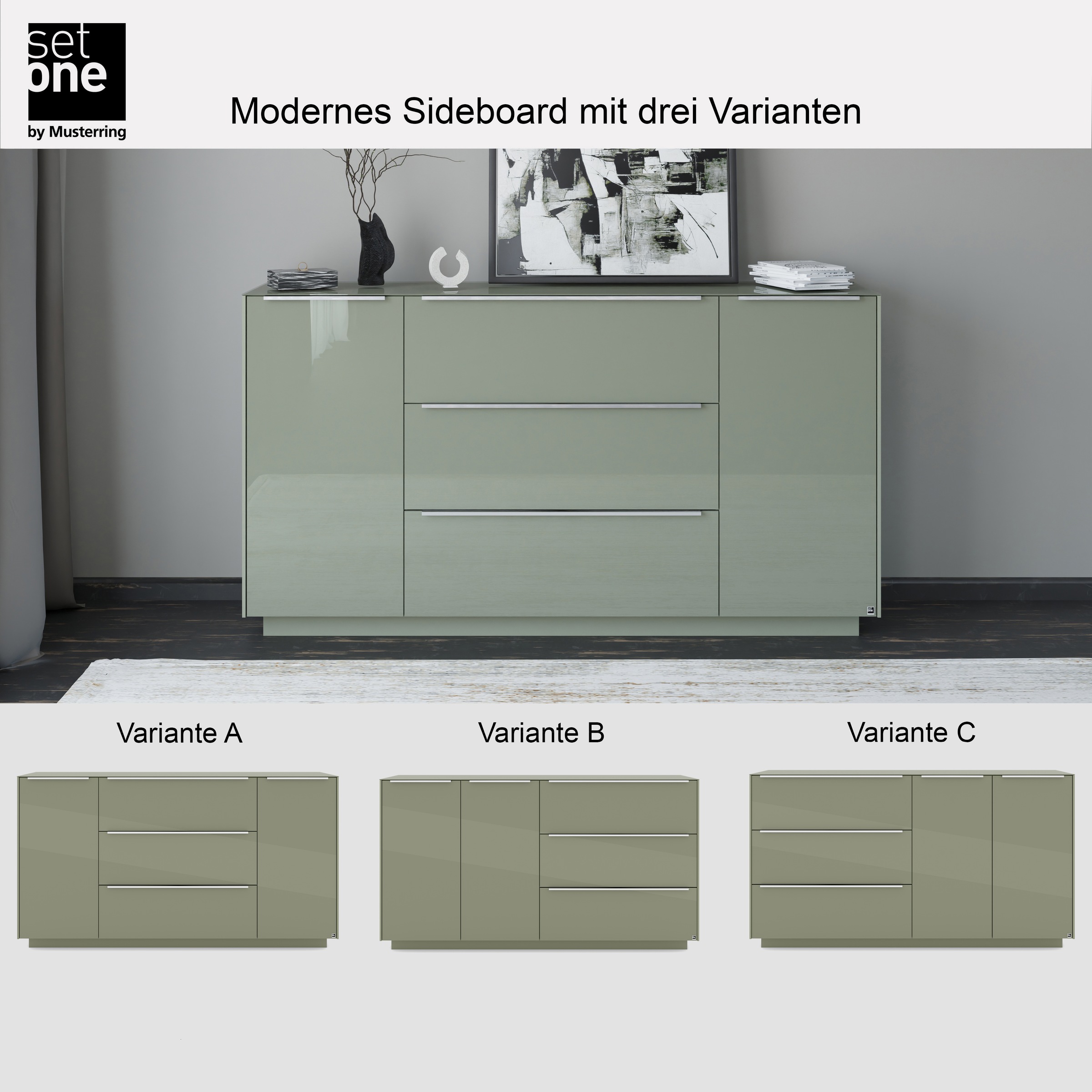 set one by Musterring Sideboard »Reno« 1 Stk. tlg. Mit Sockel in diversen Farben, 102 cm Höhe & Farbauswahl