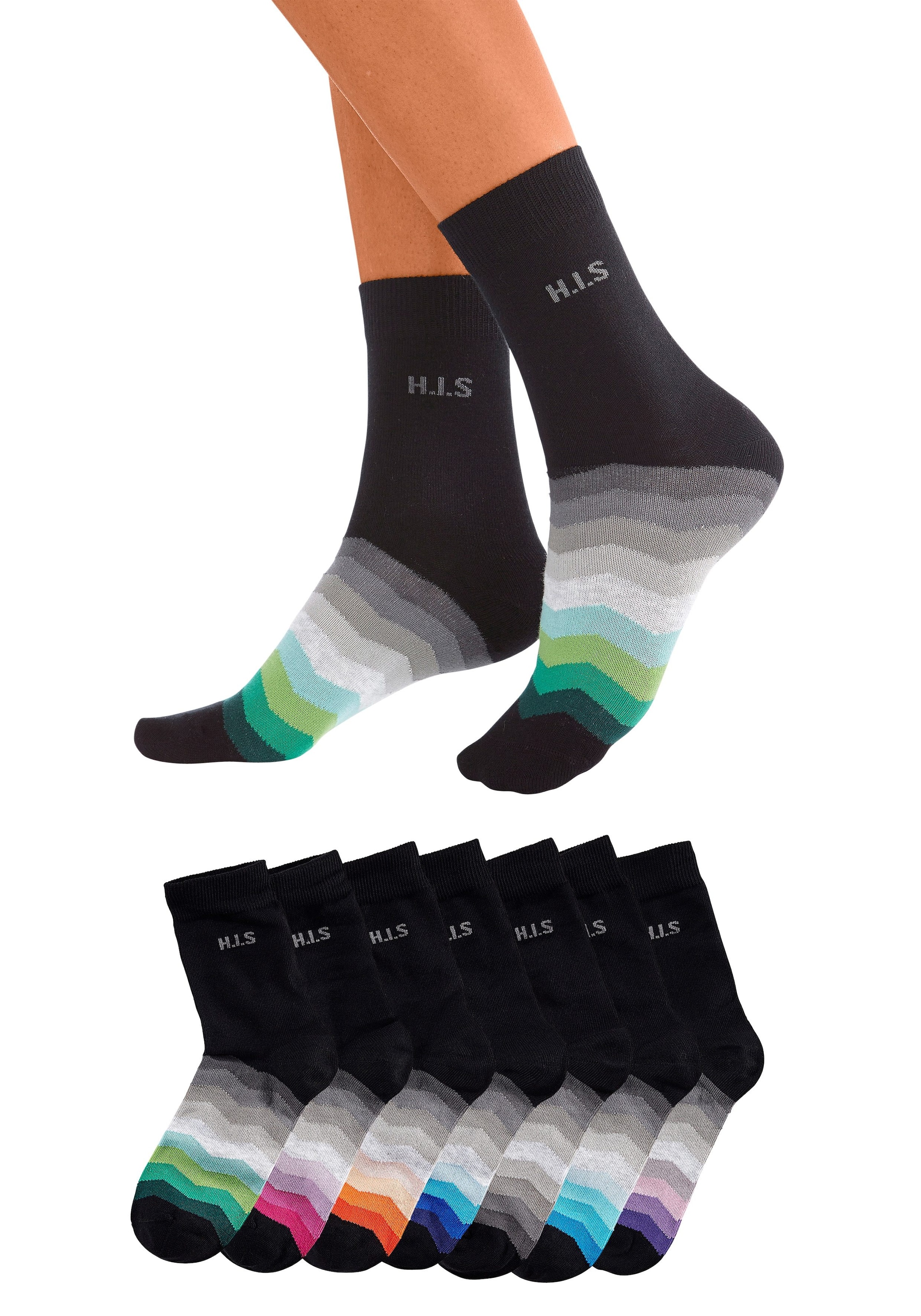 H.I.S Basicsocken, Raten kaufen schwarzem mit (7 Paar), Schaft auf