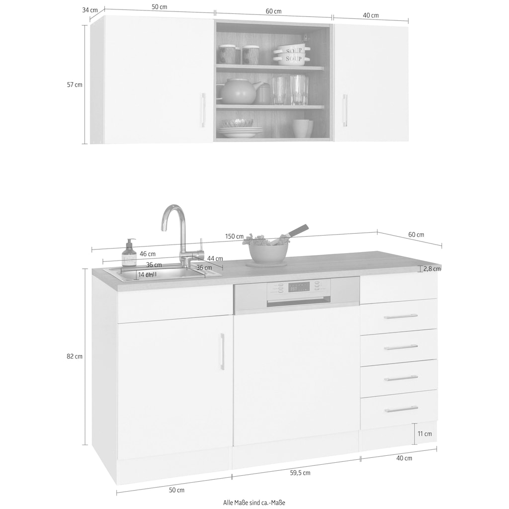 HELD MÖBEL Küche »Mali«, Breite 150 cm, mit E-Geräten