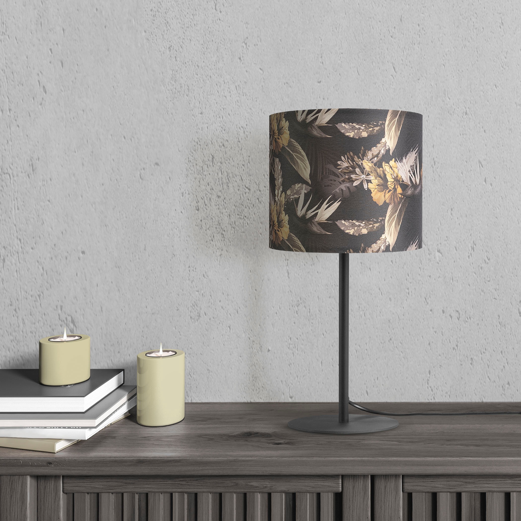 Paco Home Tischleuchte »Luca Flower«, Leuchtmittel E14 | ohne Leuchtmittel, Nach Stoff Lampenschirm Blumen Muster Floral Textil Rund