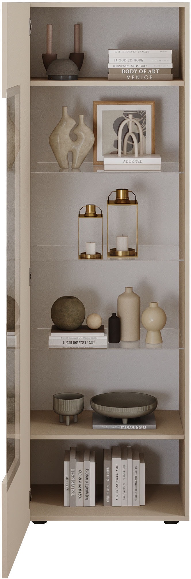 INOSIGN Vitrine »RIO, Höhe 187 cm, Hochschrank mit 1 Tür, Anrichte, Standvitrine«, geriffelte Front, modern u. elegant, viel Stauraum