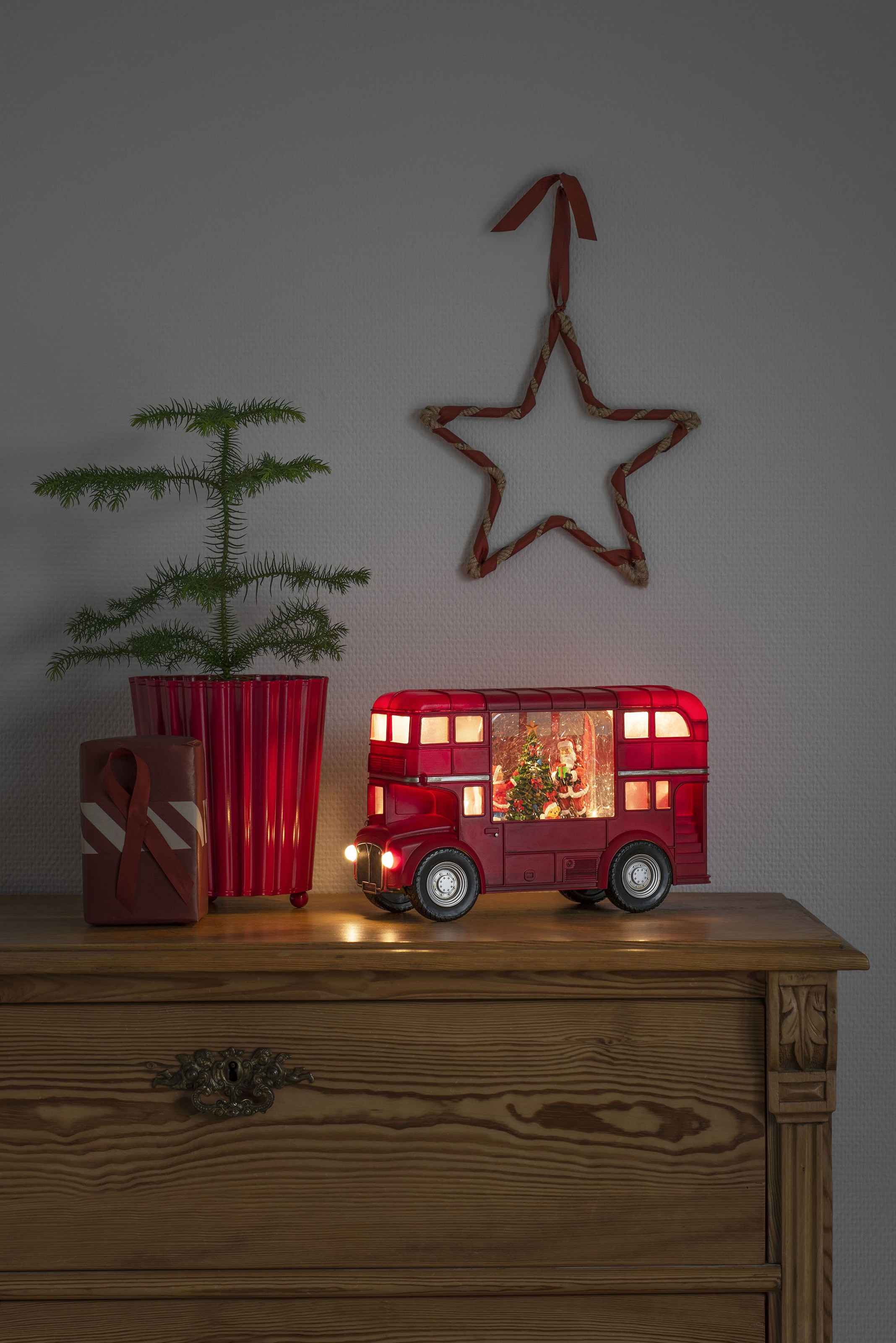 KONSTSMIDE LED Laterne »Weihnachtsdeko rot«, 5 flammig-flammig, LED Wasserlaterne, rot, "Bus mit Weihnachtsmann"