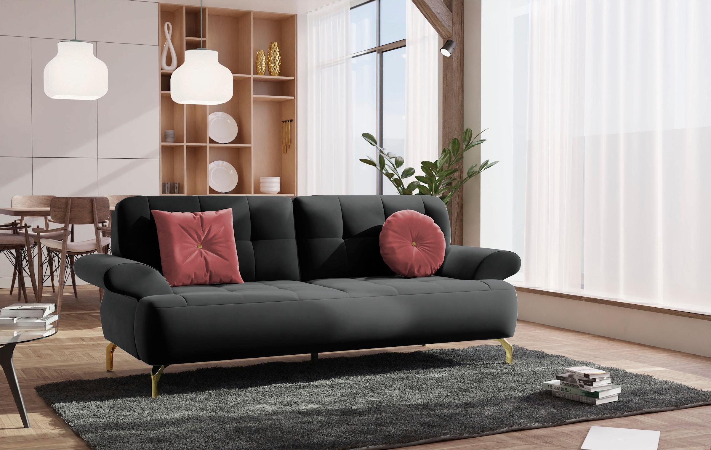 sit&more 2,5-Sitzer »Orient 1«, inkl. 2 Zierkissen mit Strass-Stein, goldfarbene Metallfüße