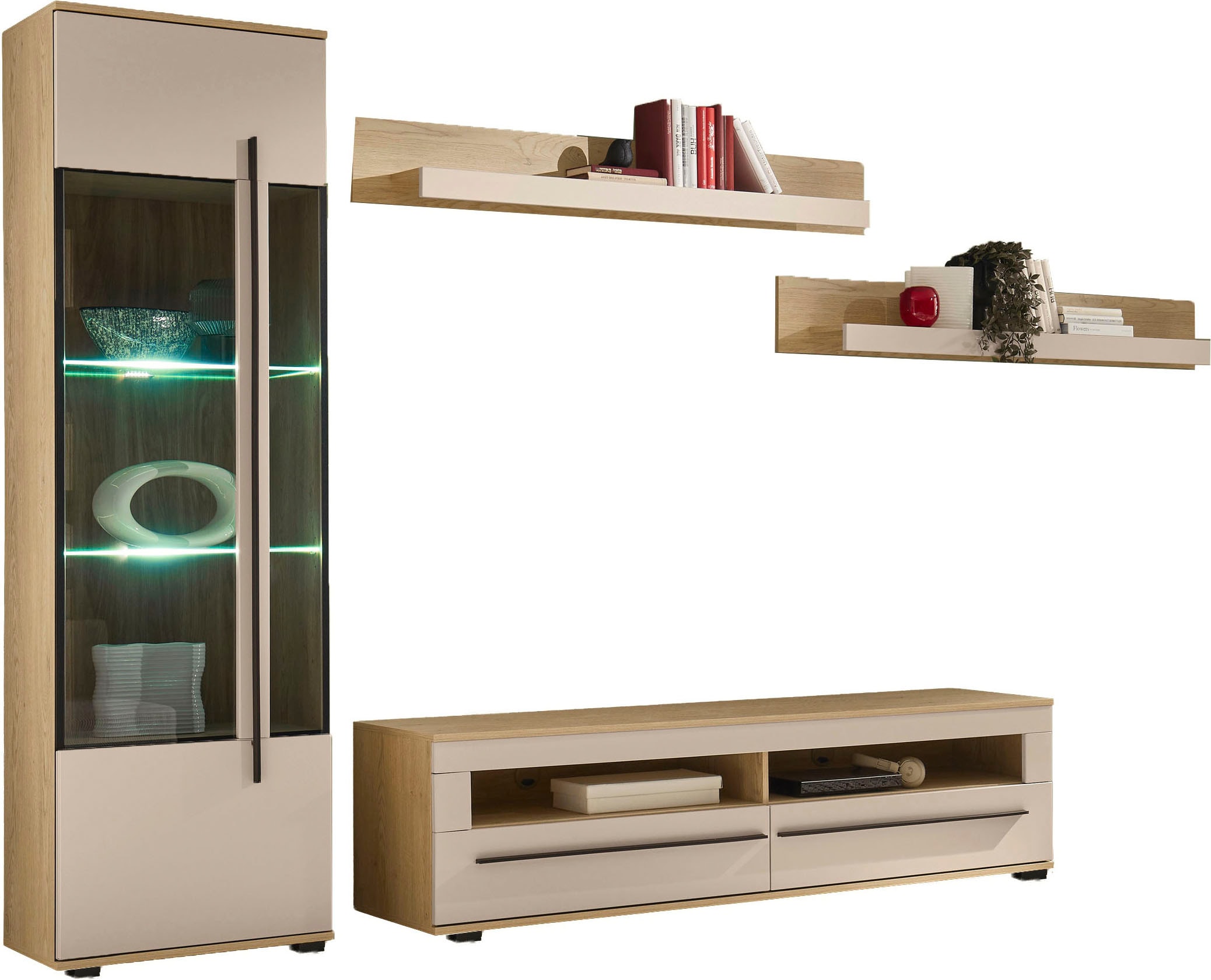 Home affaire Wohnwand »Cantara, Anbauwand, Wohnzimmer-Set, in Eiche Evoke, Weiß oder Kaschmir« Set, 