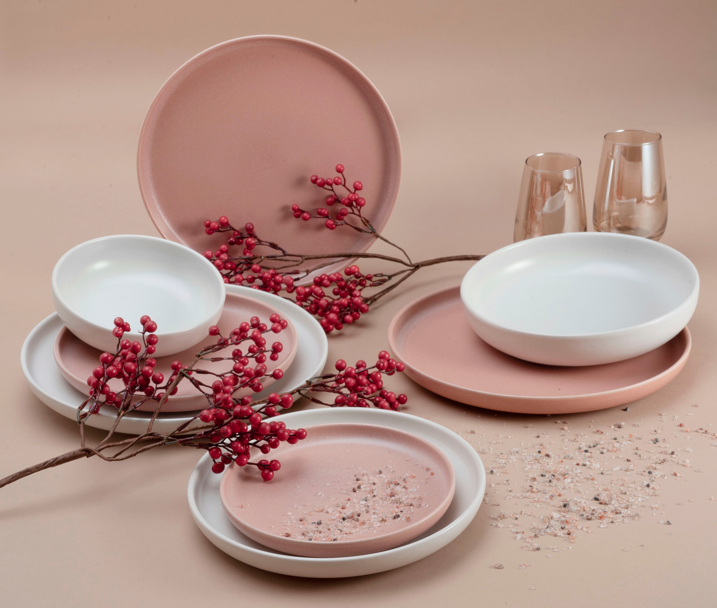 CreaTable Tafelservice »Uno«, (Set, 8 tlg.), seidenmatte Glasur