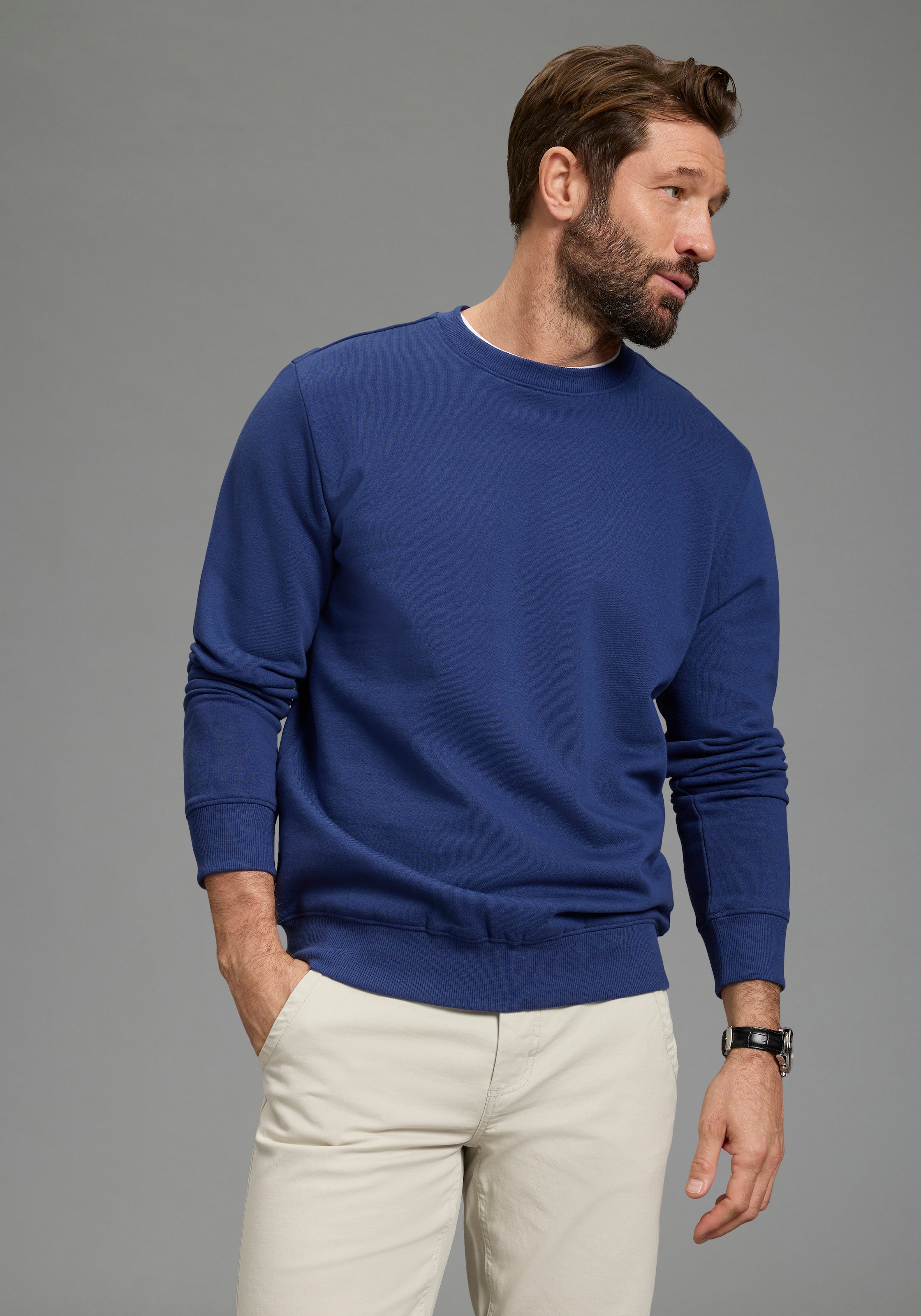 Man's World Sweatshirt, 2 tlg. mit Rundhalsausschnitt, unifarben, Langarm, normale Passform
