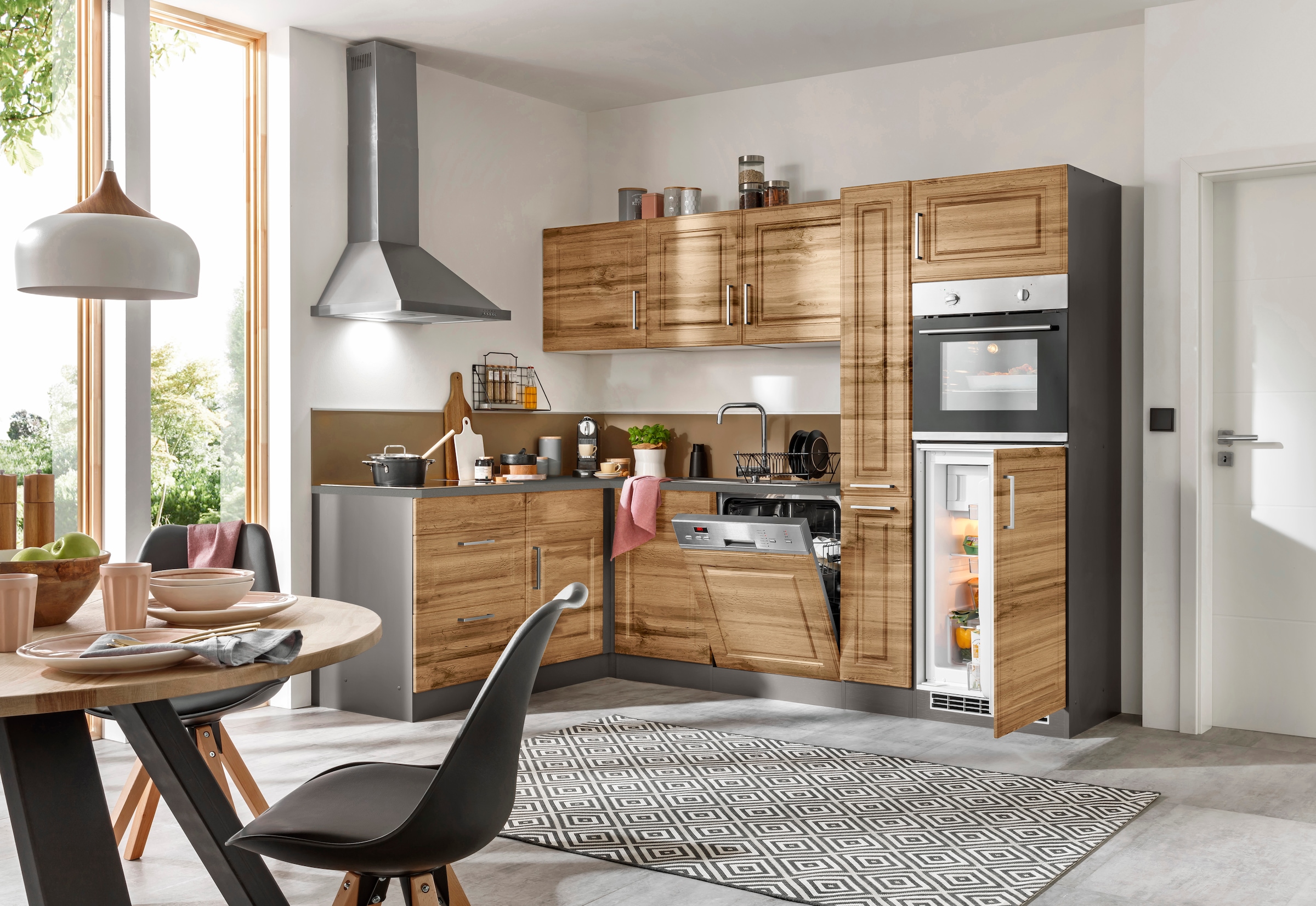 KOCHSTATION Winkelküche »KS-Stockholm«, Stellbreite 260/170 cm, mit hochwertigen MDF Fronten im Landhaus-Stil