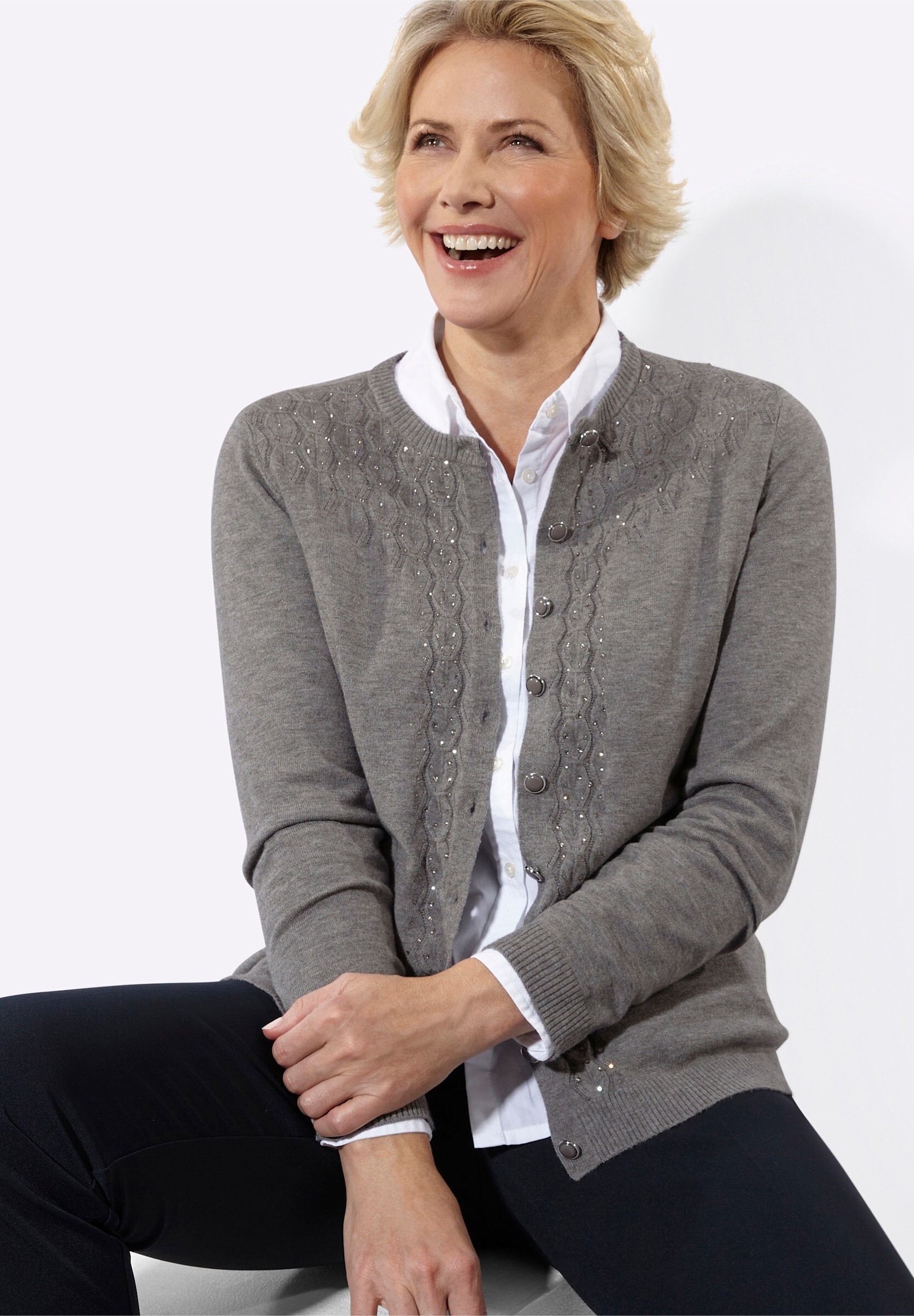 Witt Strickjacke »Strickjacke Strickjacke mit Ajourmuster und Glitzersteinchen«