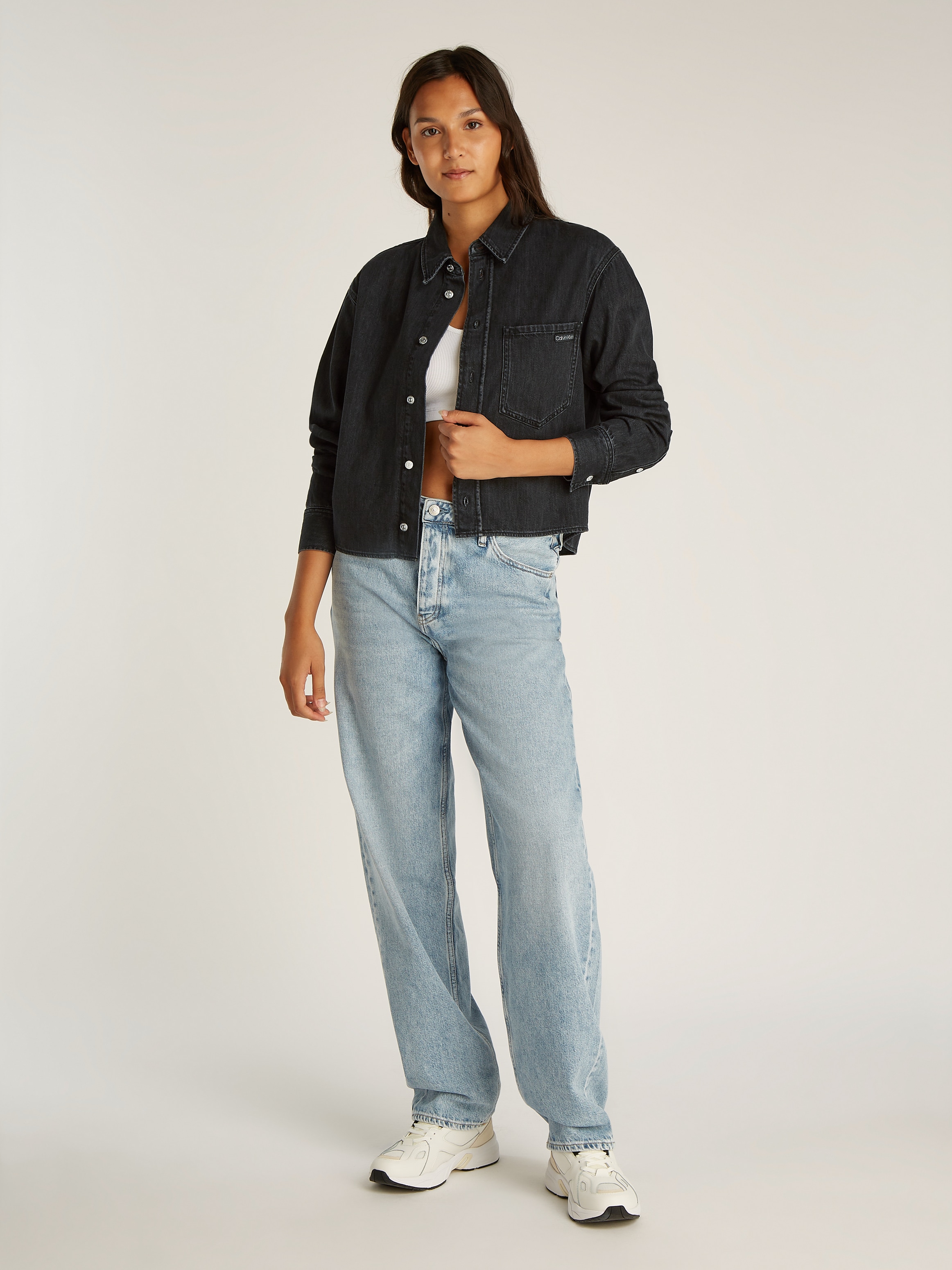 Calvin Klein Jeans Jeansbluse »CROPPED DAD DENIM SHIRT«, in schwarzer Waschung