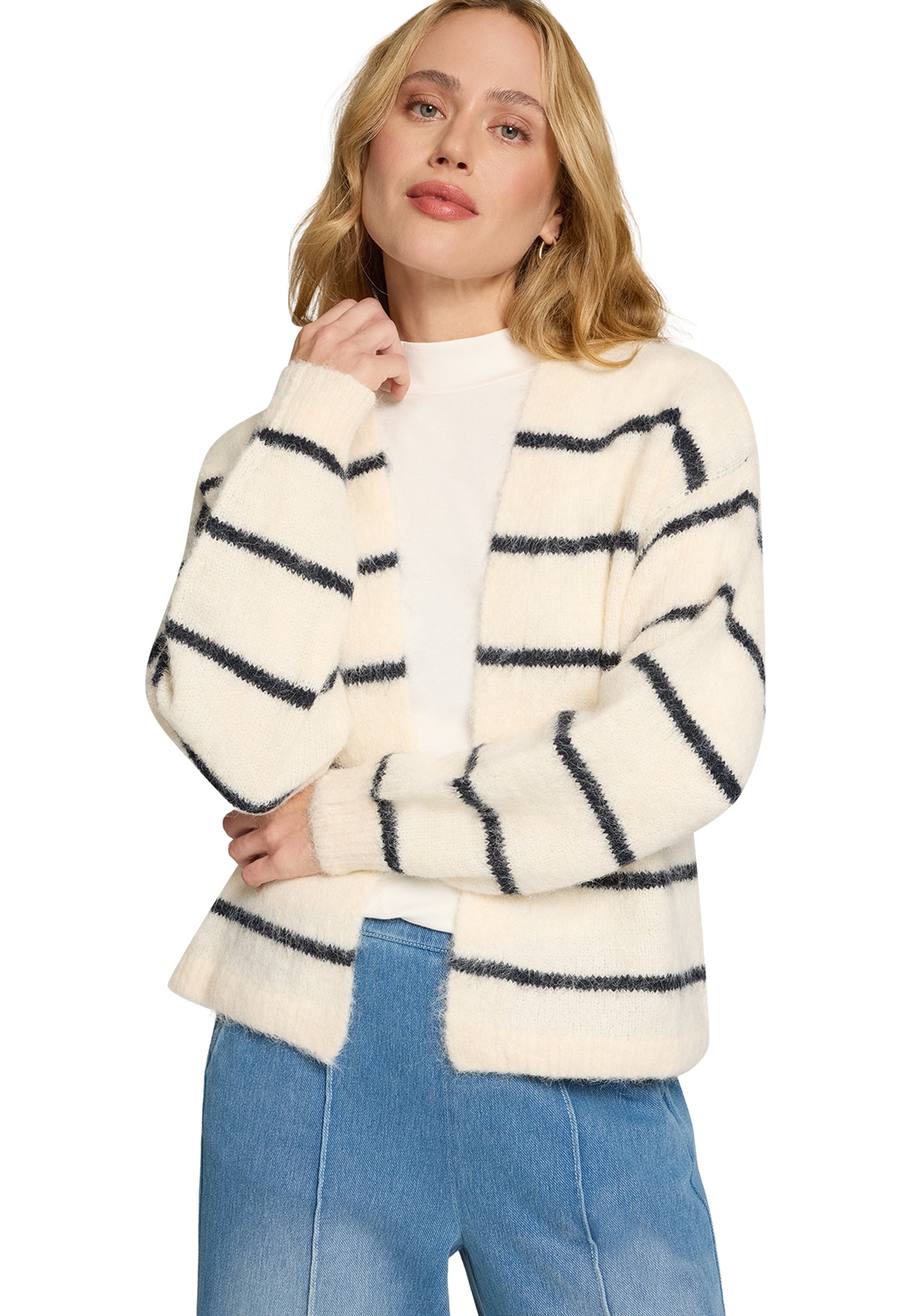 Zero Strickjacke »Strickjacke mit Streifen offener Style«