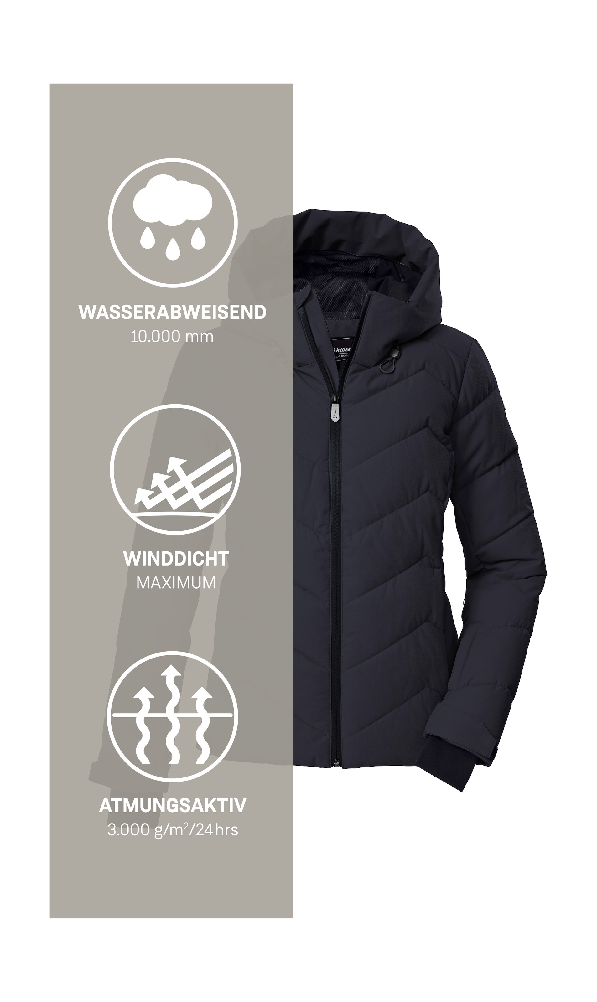 Killtec Skijacke »KSW 31 WMN SKI QLTD JCKT«, Winddichte, wasserabweisende Skijacke mit Daunenoptik und Schneefang