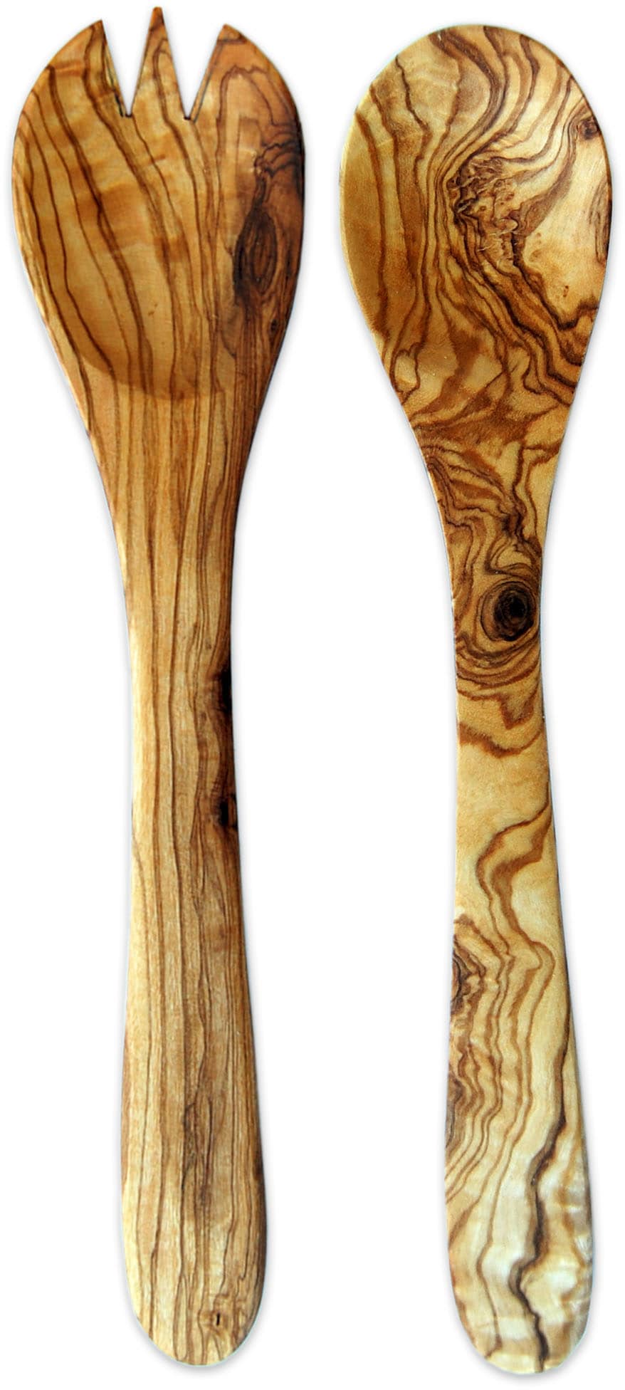 Olivenholz-erleben Salatbesteck "Mittel aus naturbelassenem Olivenholz" Länge 30 cm, Naturprodukt, geschmacksneutral