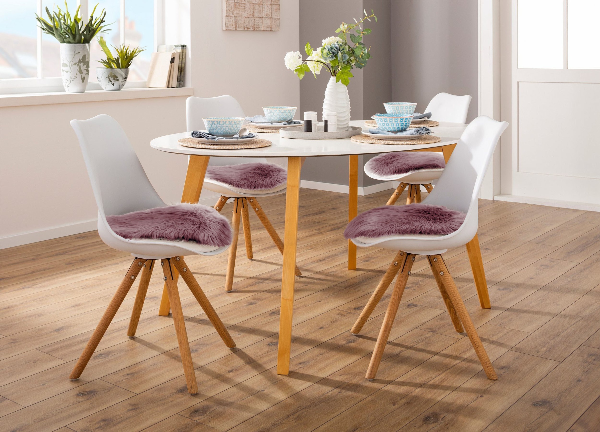 Home affaire Sitzkissen »Sitzauflage Dena«, 4er Set, Kunstfell, rund, Ø 35 cm, Esszimmer, Wohnzimmer
