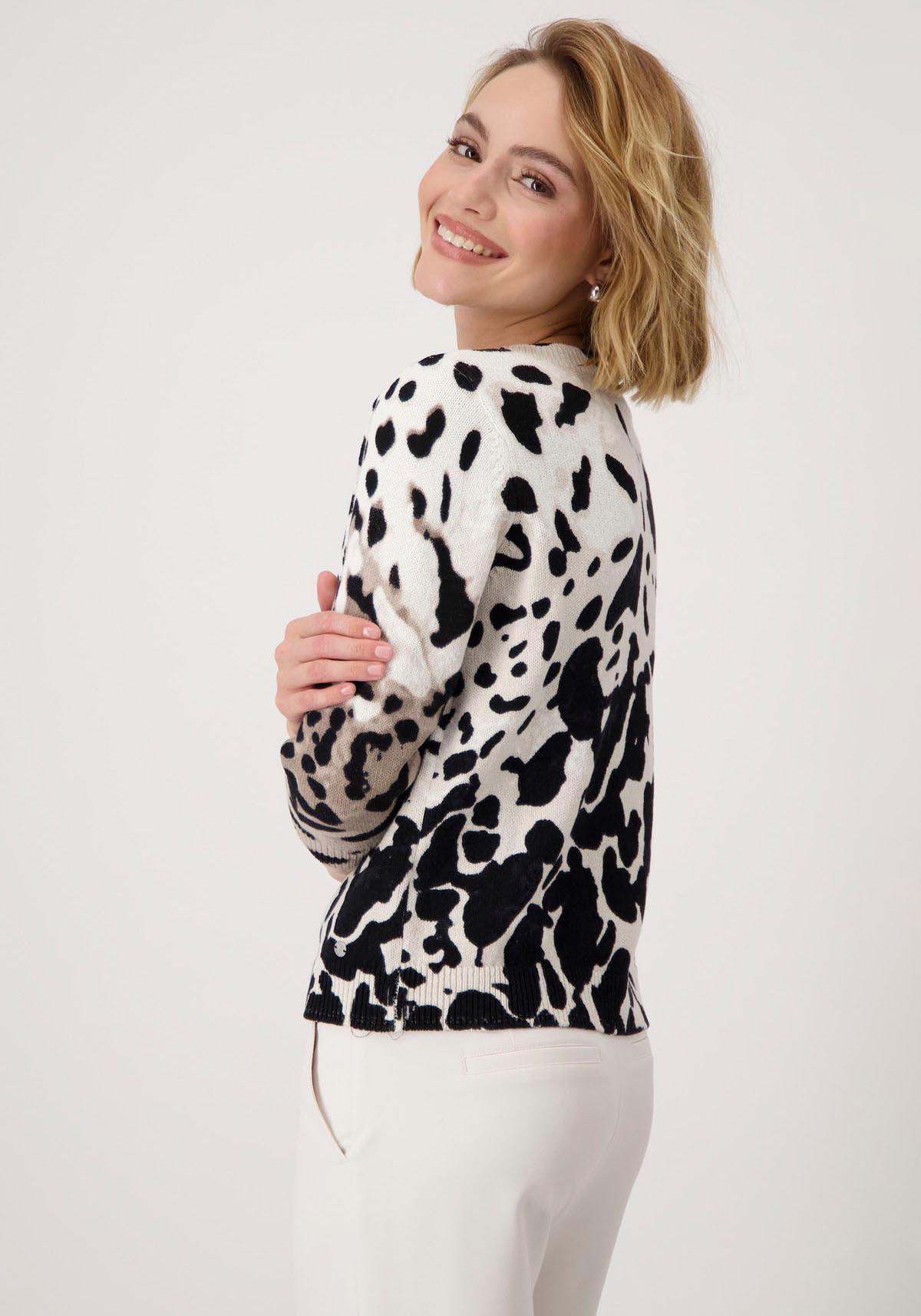 Monari Rundhalspullover, mit Animalprint
