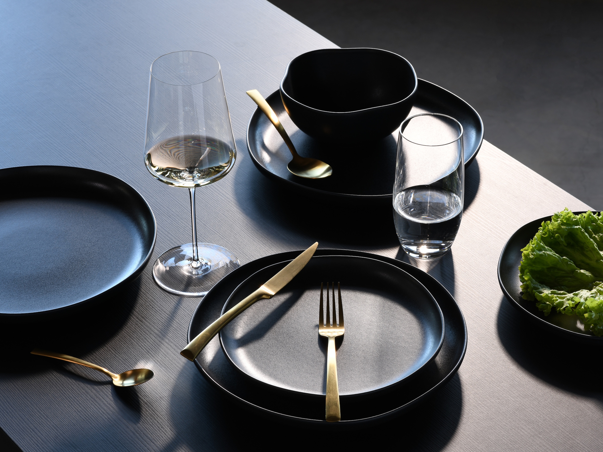 CreaTable Teller-Set »Natura Organic Black, Tellerset 12-tlg« Seidenmatte Glasur