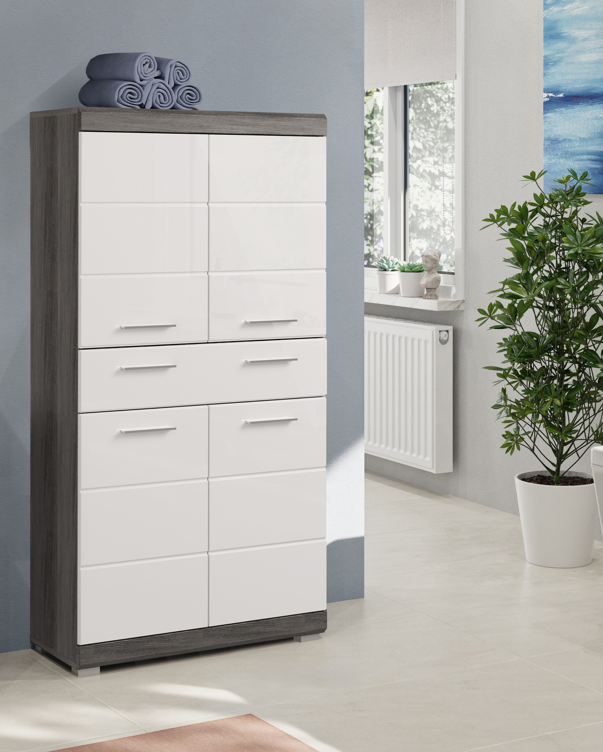 welltime Midischrank »SIENA, Breite 74cm, 4 Türen, 1 Schubkasten, 4 Fächer, MDF-Front« TOPSELLER!,  in verschiedenen Farben erhältlich, Badmöbel, Badschrank, Schrank, Bad