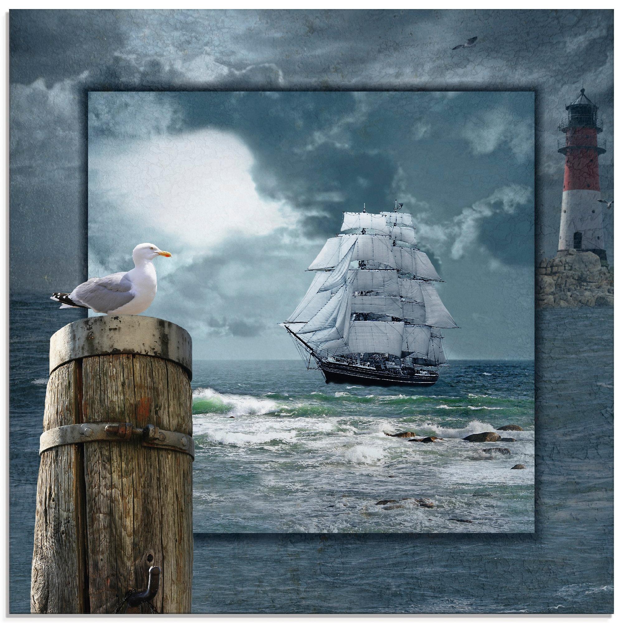 Glasbild »Maritime Collage mit Segelschiff«, Boote & Schiffe, (1 St.), in...