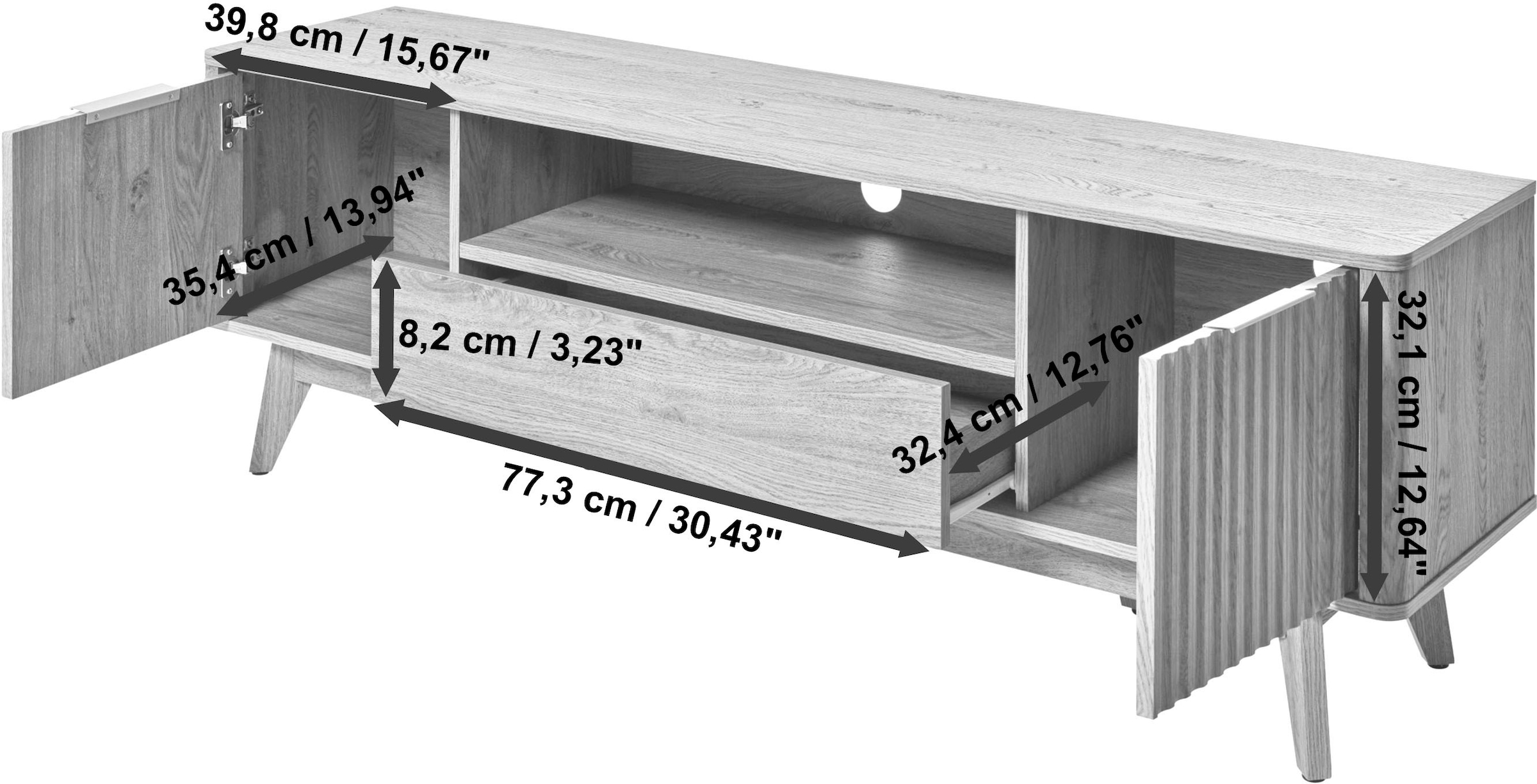 Jahnke TV-Board »WAVE TV 170«, (1 St.), TV-Board, Retro-Stil, Front in Wellendesign, Breite ca. 170 cm