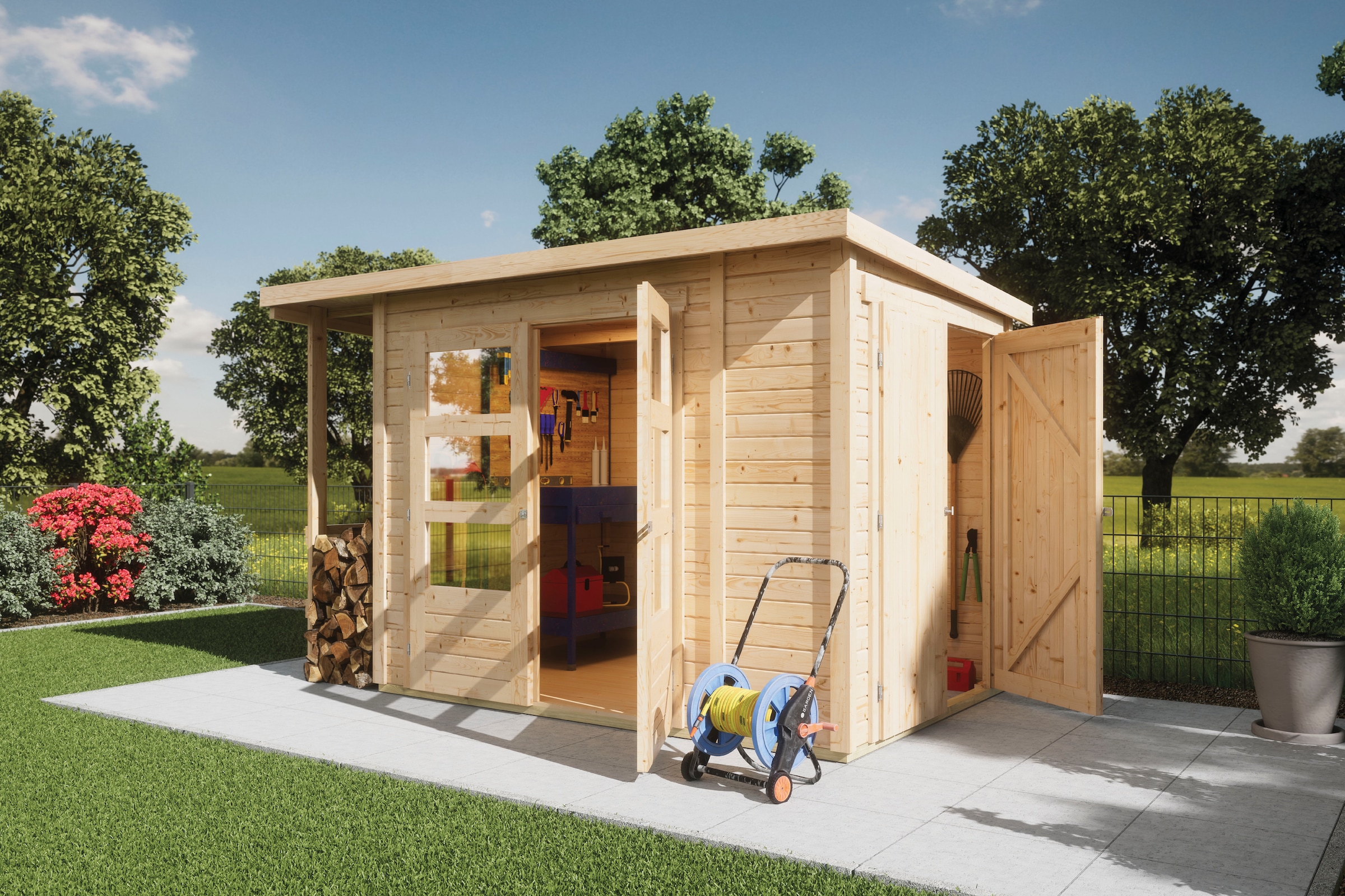 Karibu Gartenhaus »Multifunktionshaus 1 Pultdach« naturbelassen oder terragrau