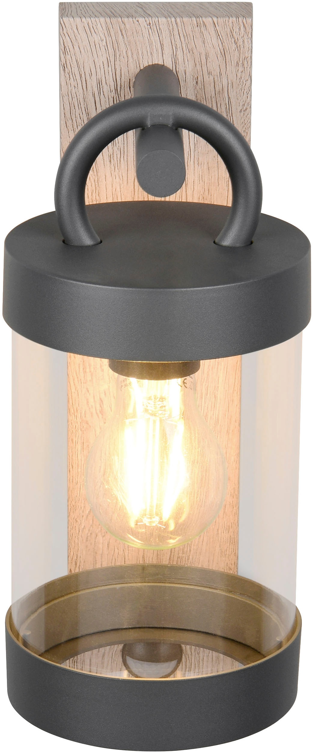 TRIO Leuchten Außen-Wandleuchte »SAMBESI, Laternen Optik Hauswand, exkl 1x E27 max 28W Bewegungsmelder« E27 1 Stk. warmweiß - kaltweiß Fassadenbeleuchtung aus Alu Druckguss, Rückenplatte Holz Nachbildung