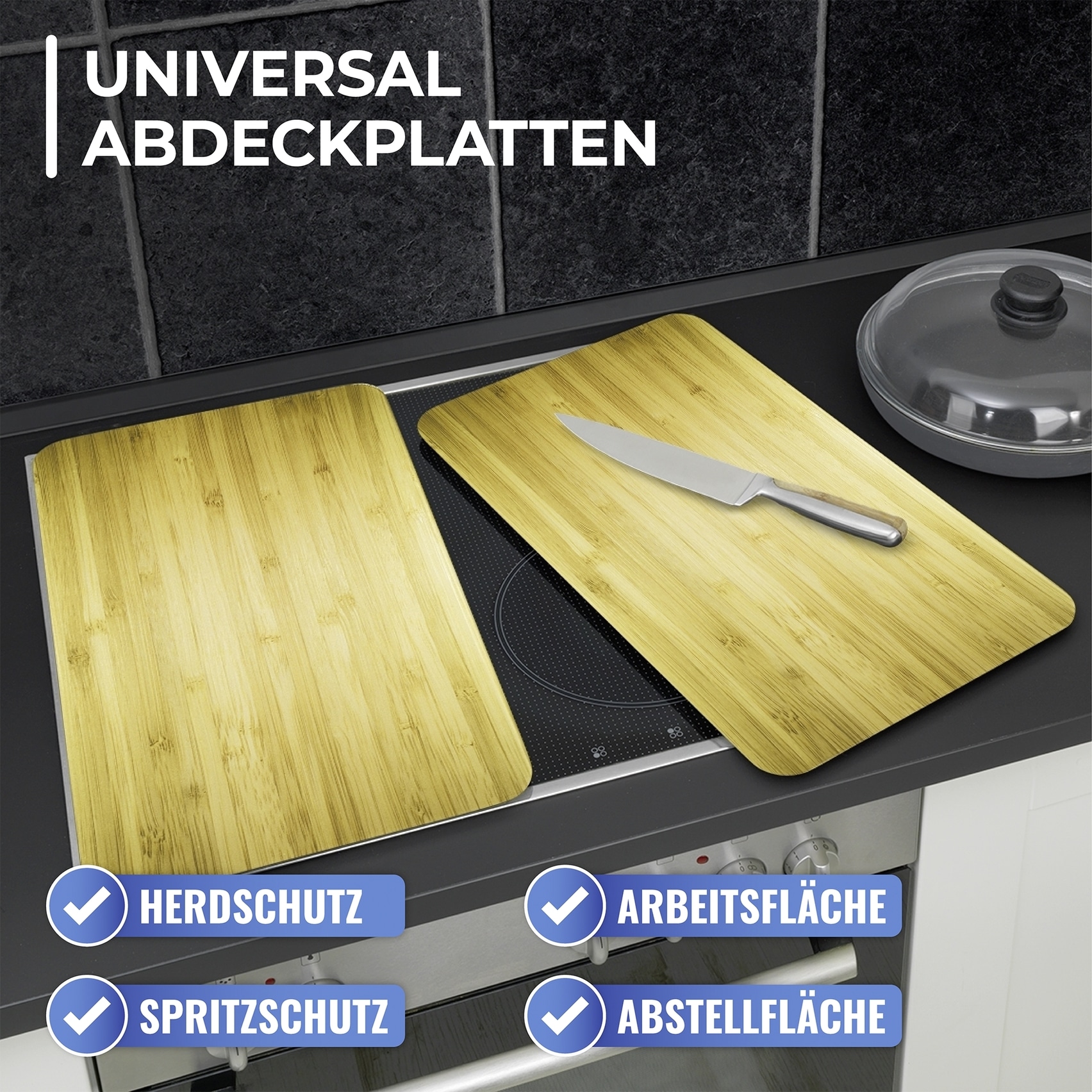 Maximex Herd-Abdeckplatte »Universal Modell Holz-Optik«, (Set, 2 tlg.), Herdabdeckung für alle Herdarten, kratzfest, mit rutschfesten Füßen