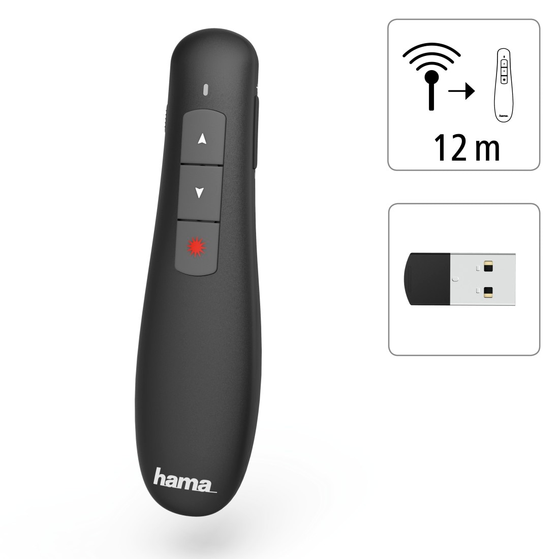 Hama Fernbedienung »Wireless-Laser Presenter, 12 m Reichweite, Laserpointer, Batterie« USB-Empfänger verstaubar, Batteriebetrieb, Smart-Link