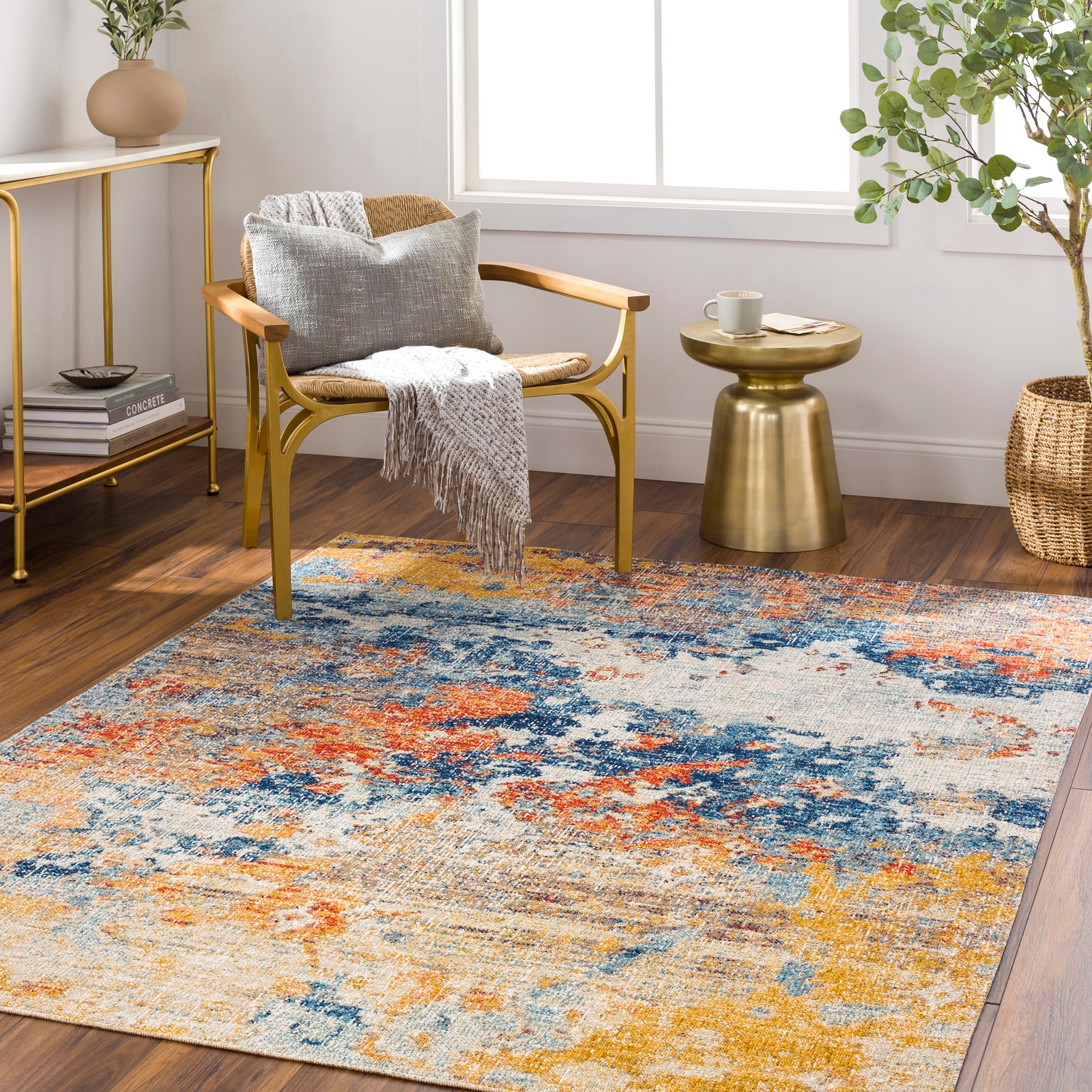 Livabliss Huntington Beach Modern Blue Yellow Orange In- & Outdoor Rug in Burnt Orange | Size: 120 cm x 170 cm