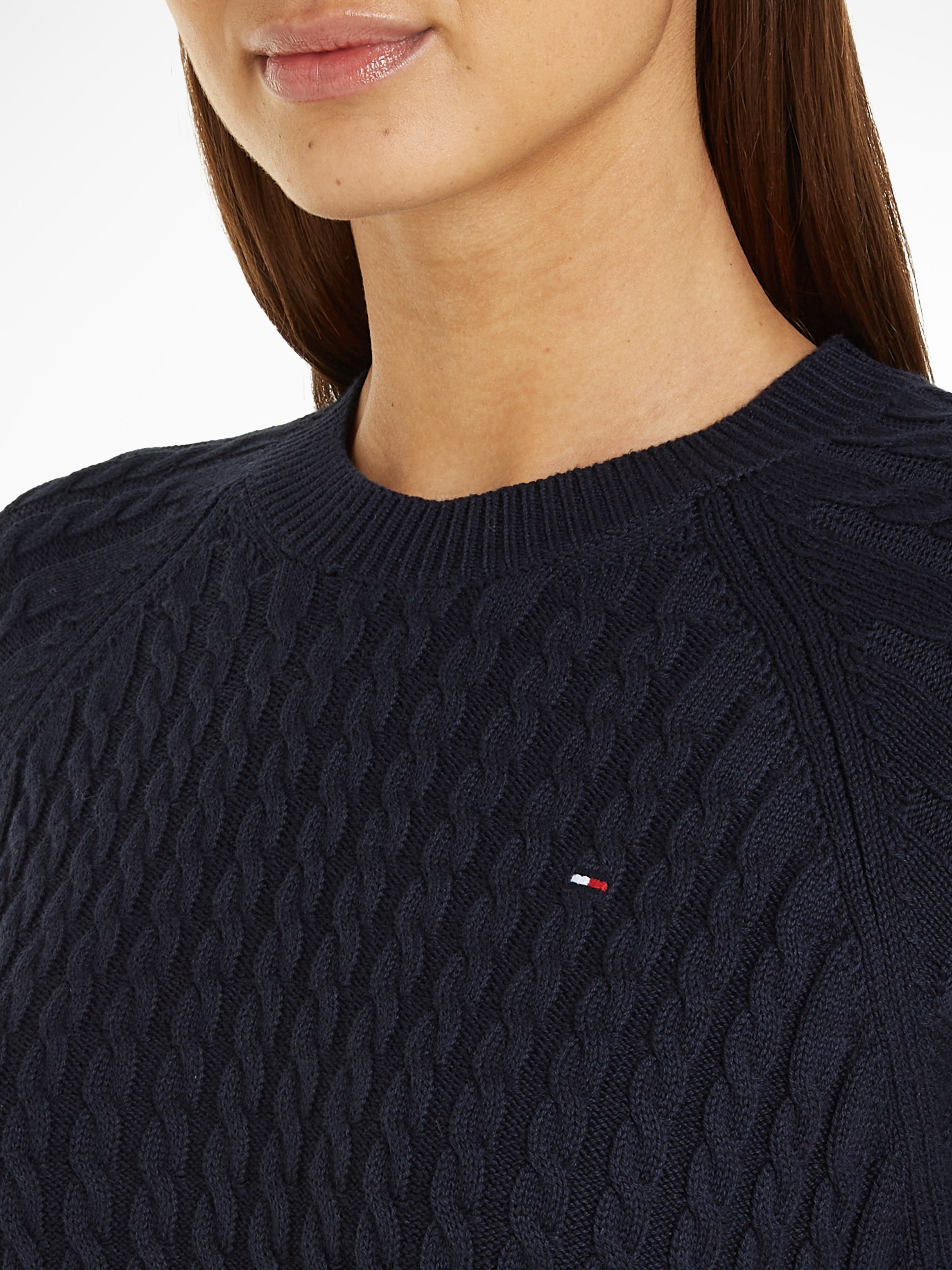 ♕ Tommy Hilfiger Rundhalspullover C-NK CABLE Zopfmuster »CO mit SWEATER«, bei