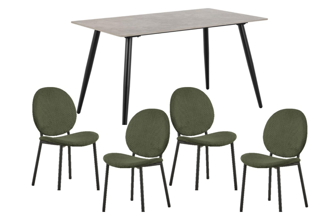 ACTONA GROUP Esszimmer-Set »Essgruppe, Speisetisch mit Stühlen«, (Komplett-Set, 5 St., 1x Tisch + 4x Stühle), Rechteckig Esstisch + 4x Stühle, grau keramik, waldgrün,140x80x75cm