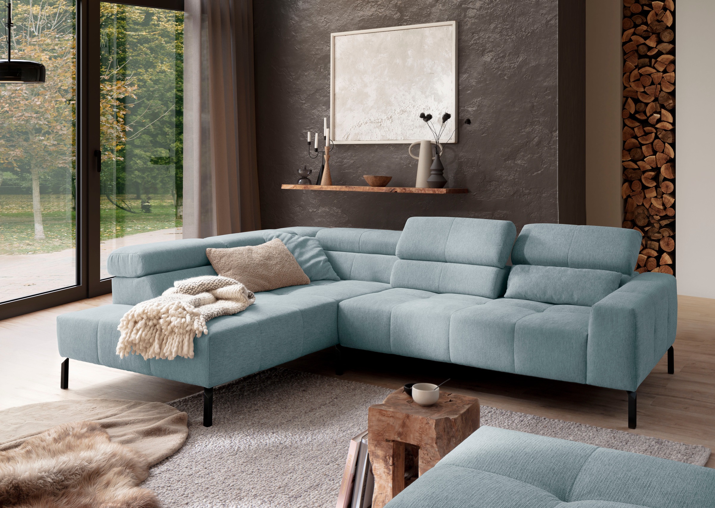Home affaire Ecksofa »Claya Move, L-Form, Kopf- & Rückenverstellung, Breite 282 cm« Moderne Steppung, weicher Polsteraufbau & saugroboterfreundliche Höhe