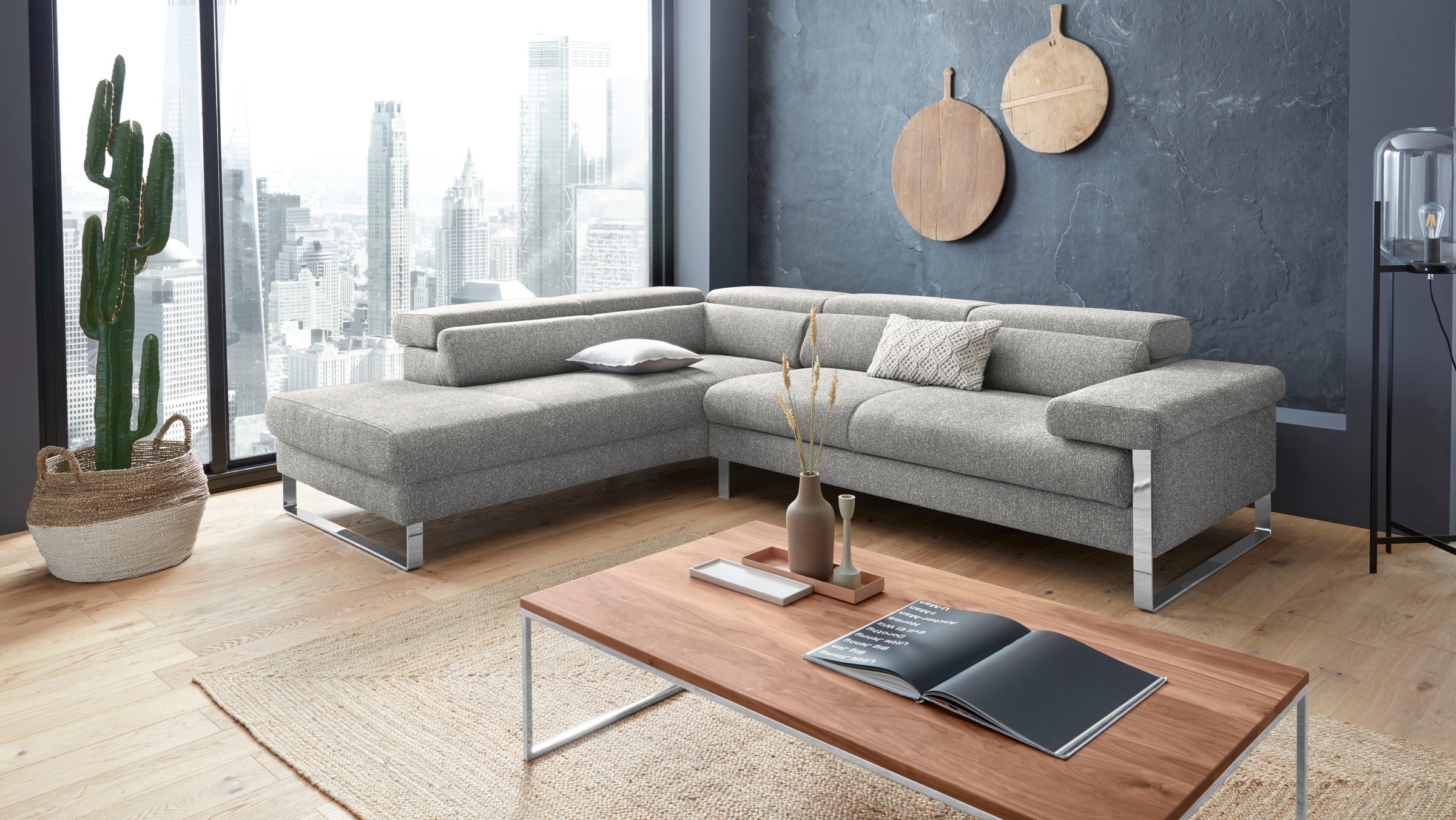 W.SCHILLIG Ecksofa »finn, toller Sitzkomfort, L-Form, hochwertige Verarbeitungsdetails«, German Design Award 2016, Fußgestell Chrom glänzend, Breite 281 cm
