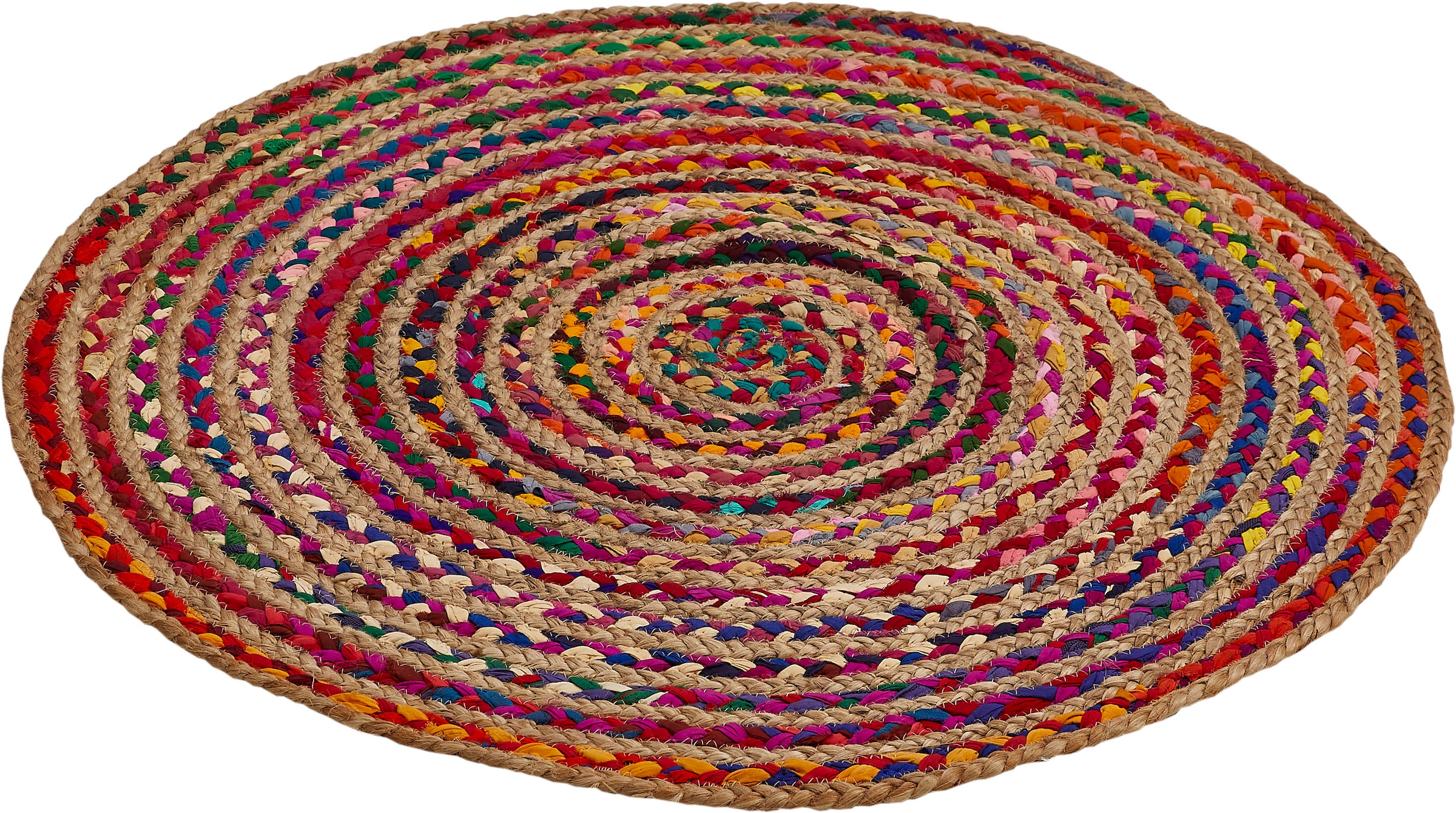 Teppich »Ethno«, rund, Flachgewebe, handgeflochten, Ø 80 cm, aus Jute & recycelte...